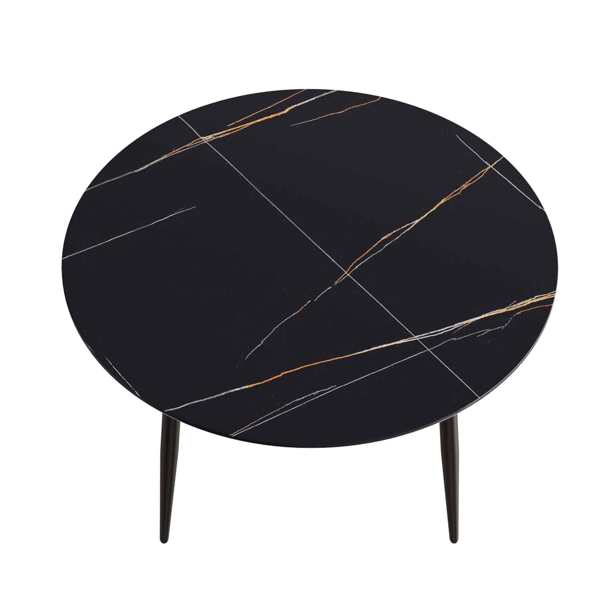 53.15 " modern artificial stone black round dining table with black metal legs-can accommodate 6 people.