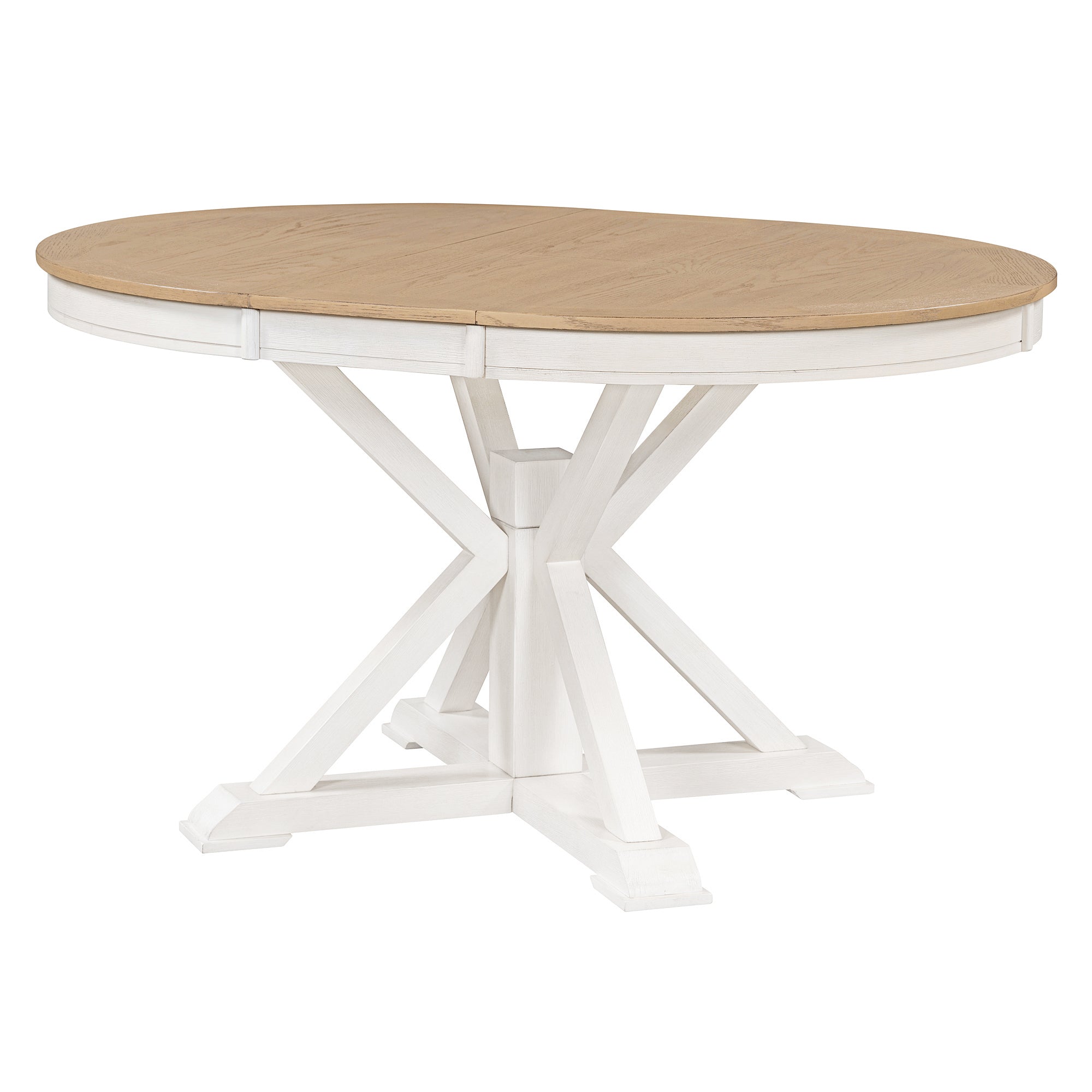 TREXM Retro Functional Extendable Dining Table with a 12" Leaf for Dining Room and Living Room (Oak Natural Wood + Off White)