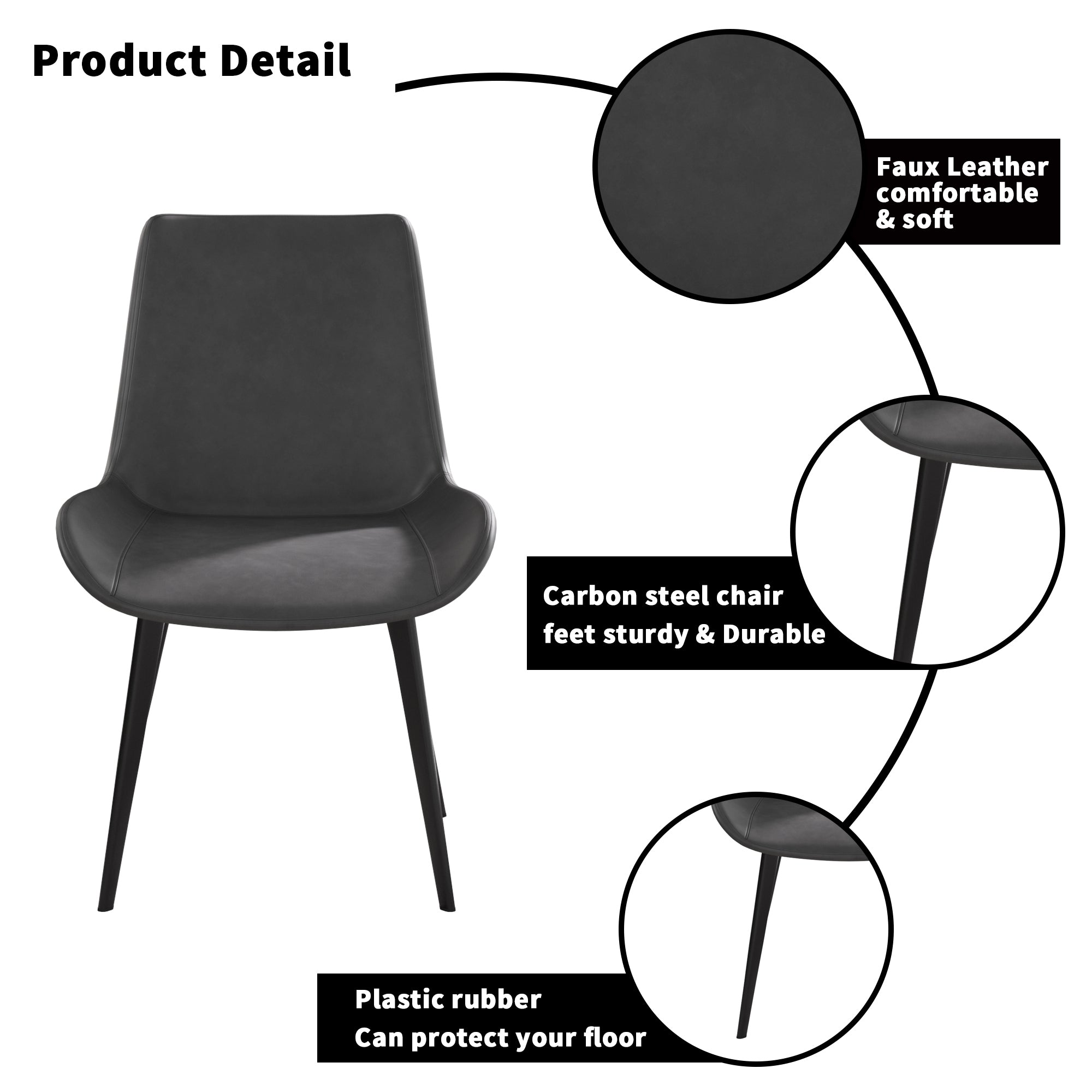 Modern Dining Chair Living Room Black Metal Leg Dining Chair-Grey-2pcs/ctn