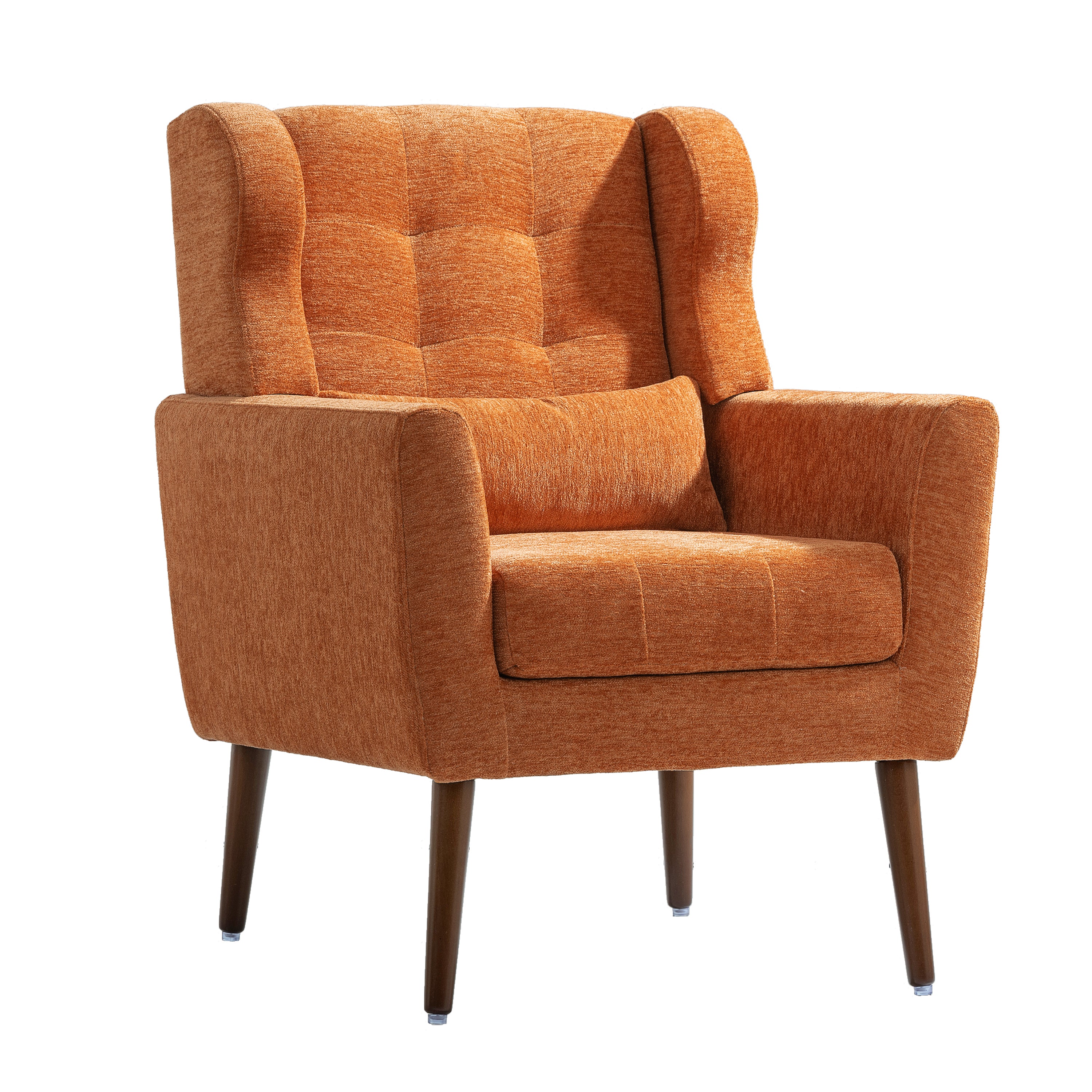 Modern Accent Chair Upholstered Foam Filled Living Room Chairs Comfy Reading Chair Mid Century Modern Chair with Chenille Fabric Lounge Arm Chairs Armchair for Living Room Bedroom (Orange)