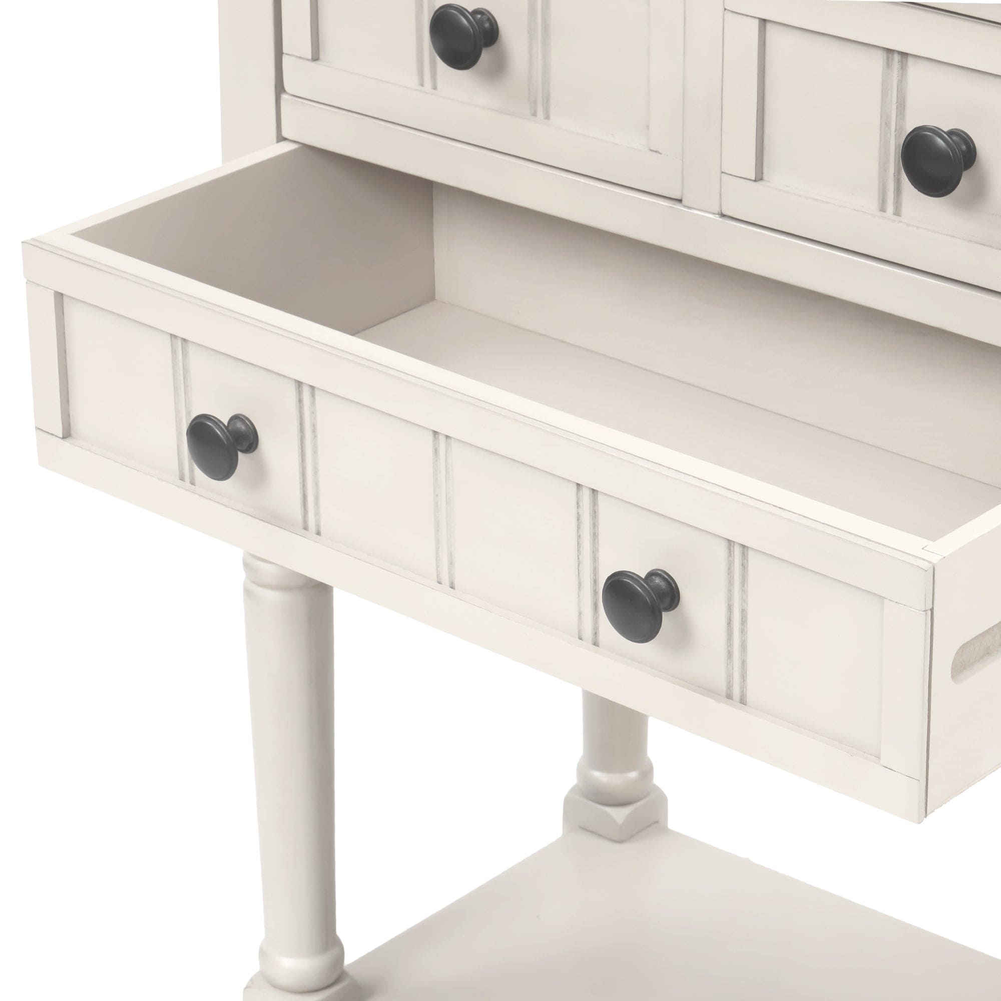 TREXM Narrow Console Table, Slim Sofa Table with Three Storage Drawers and Bottom Shelf (Ivory White)