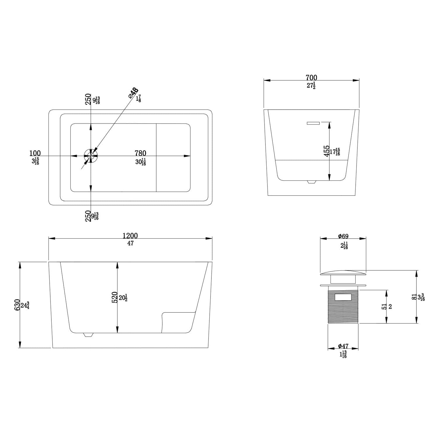 Freestanding Acrylic Flatbottom  Soaking Tub  Bathtub in White