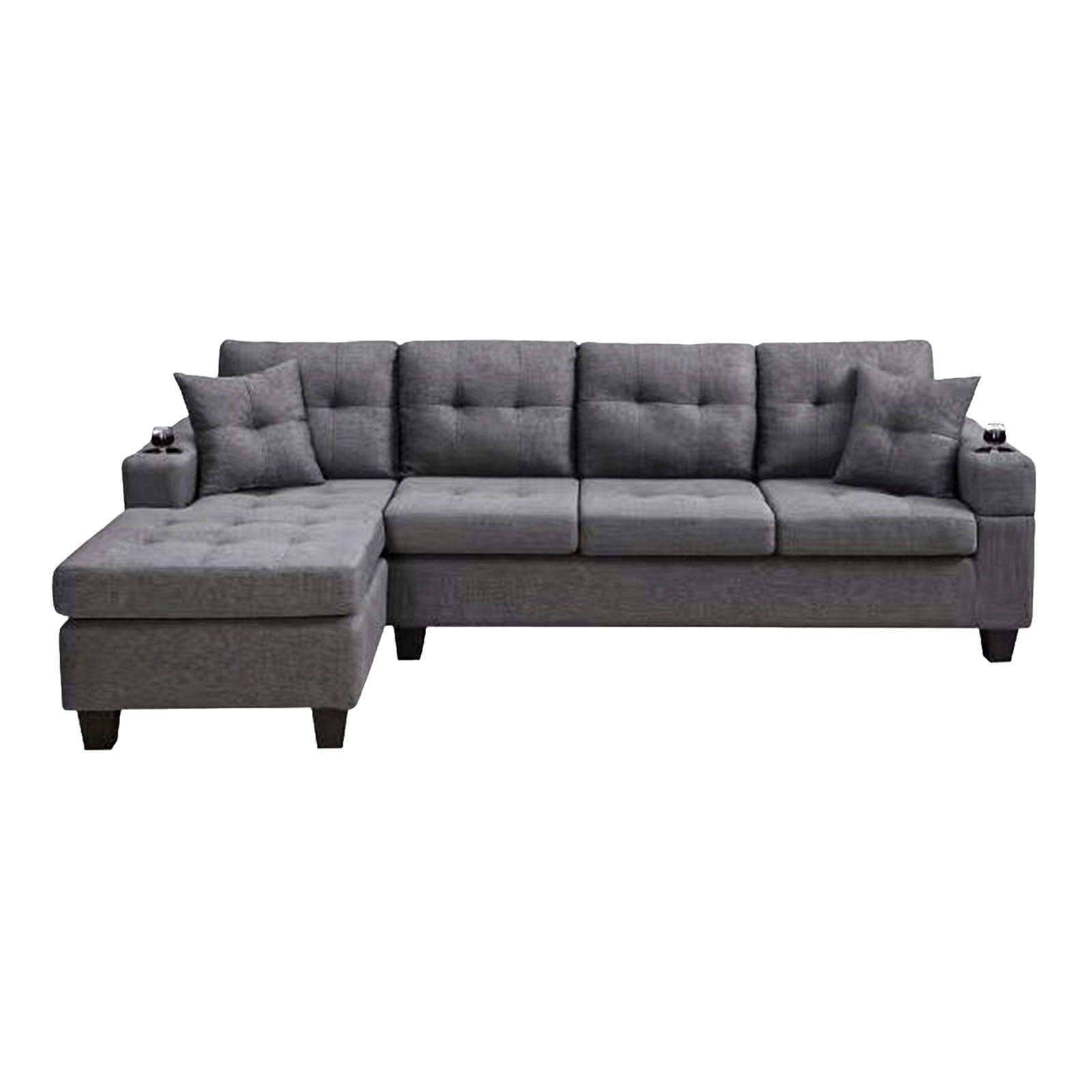 MEGA sectional sofa left with footrest, convertible corner sofa with armrest storage, sectional sofa for living room and apartment, chaise longue left (grey)