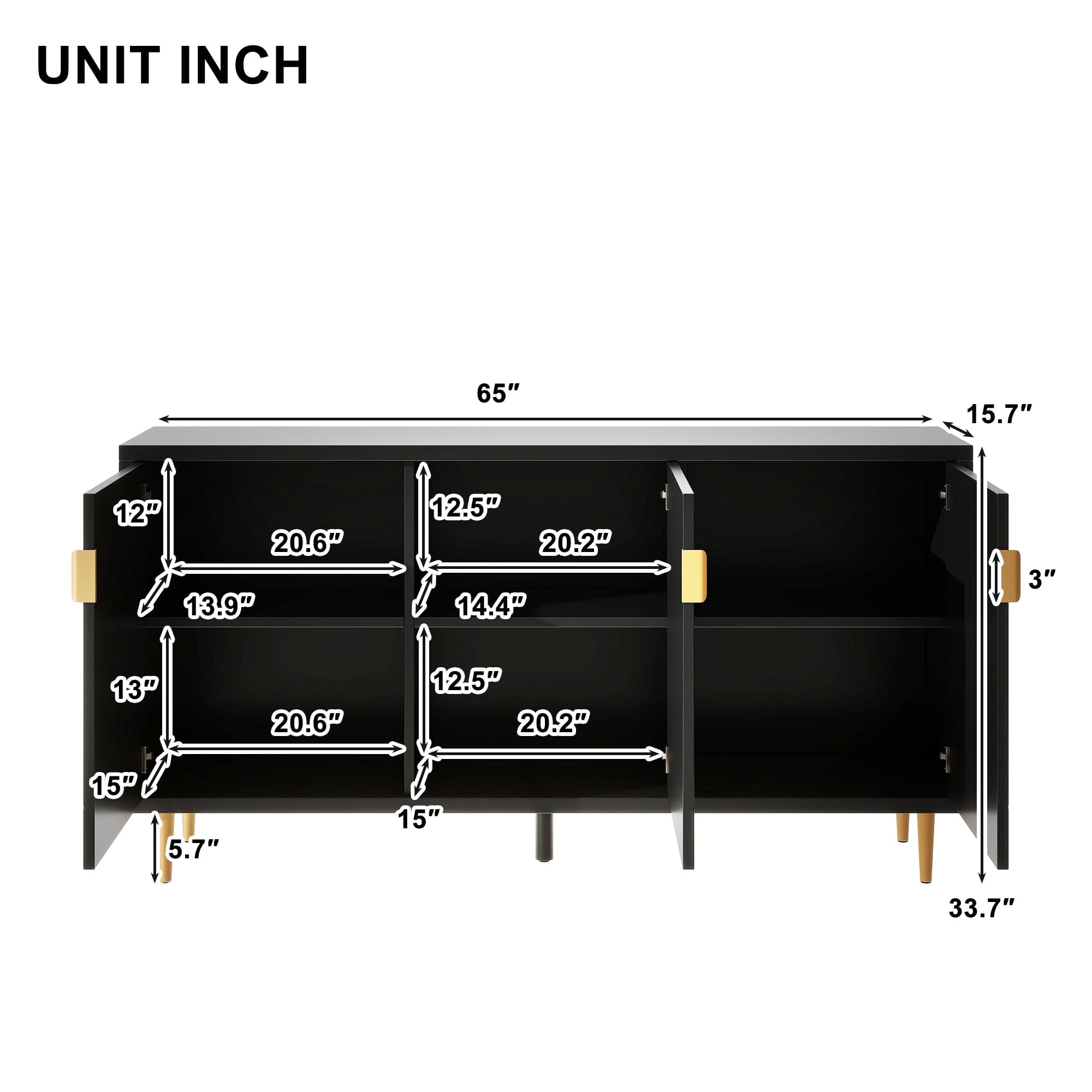 U-Can Modern TV Stand for TV up to 70 inch, Media Entertainment Center, Console Table with Adjustable Shelves,Storage Sideboard Cabinet for Living Room