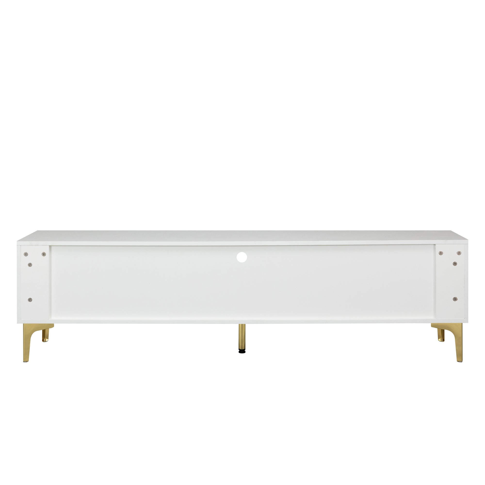 TV stand,TV Cabinet,entertainment center,TV console,media console,with LED remote control lights,UV bloom drawer panel,gold metal table legs, can be placed in the living room, bedroom, color: white