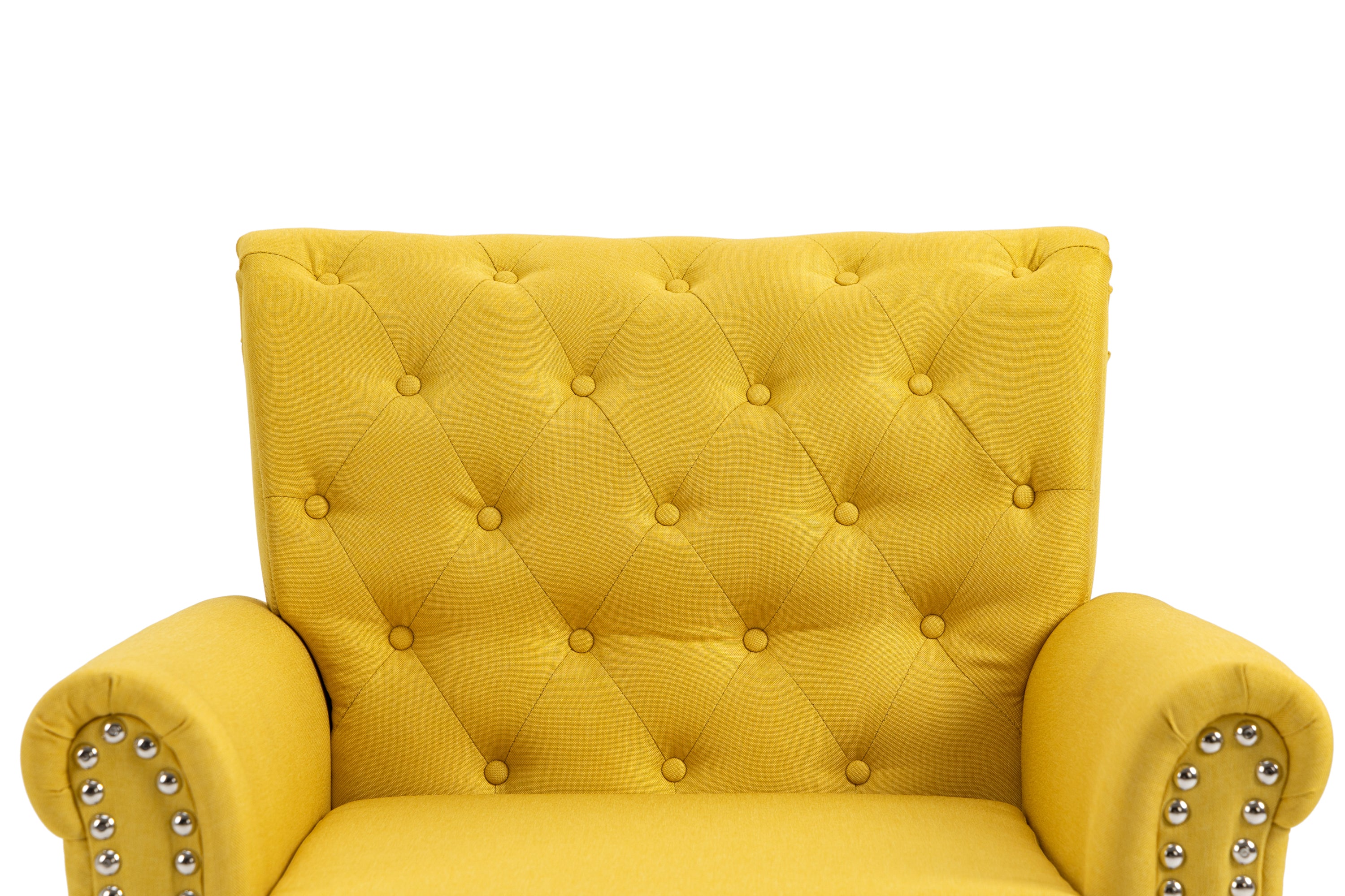 Mid-Century Modern Accent Chair, Linen Armchair w/Tufted Back/Wood Legs, Upholstered Lounge Arm Chair Single Sofa for Living Room Bedroom, YELLOW