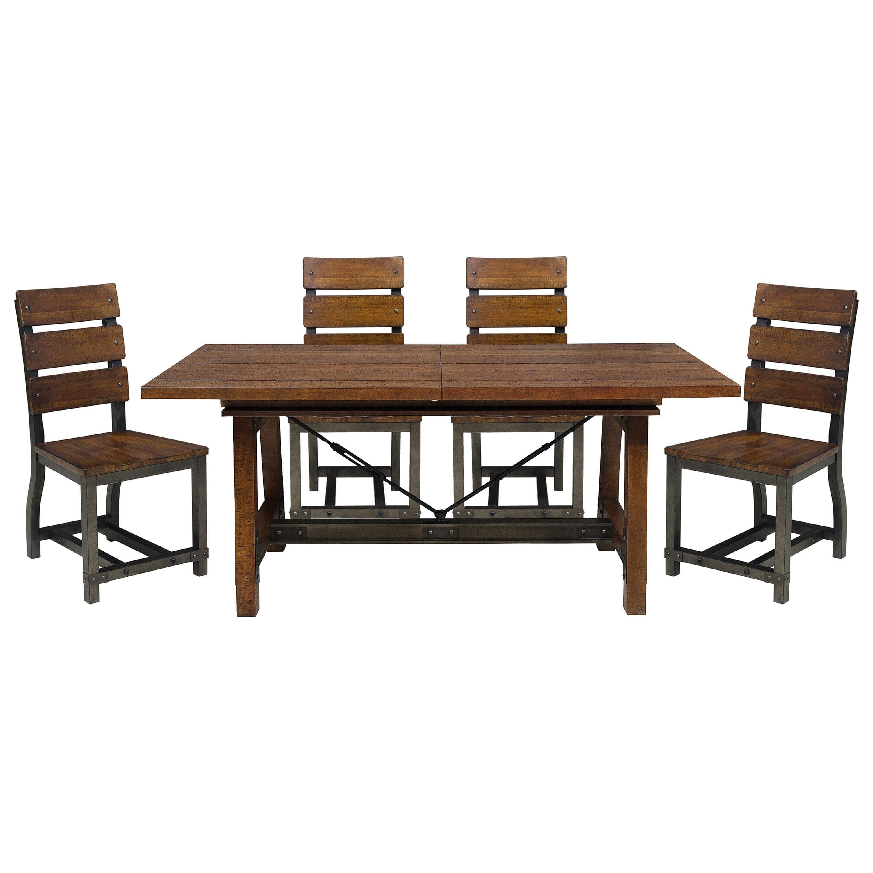 Unique Look Wood Framing 1pc Dining Table w Extension Leaf Industrial Design Casual Dining Furniture