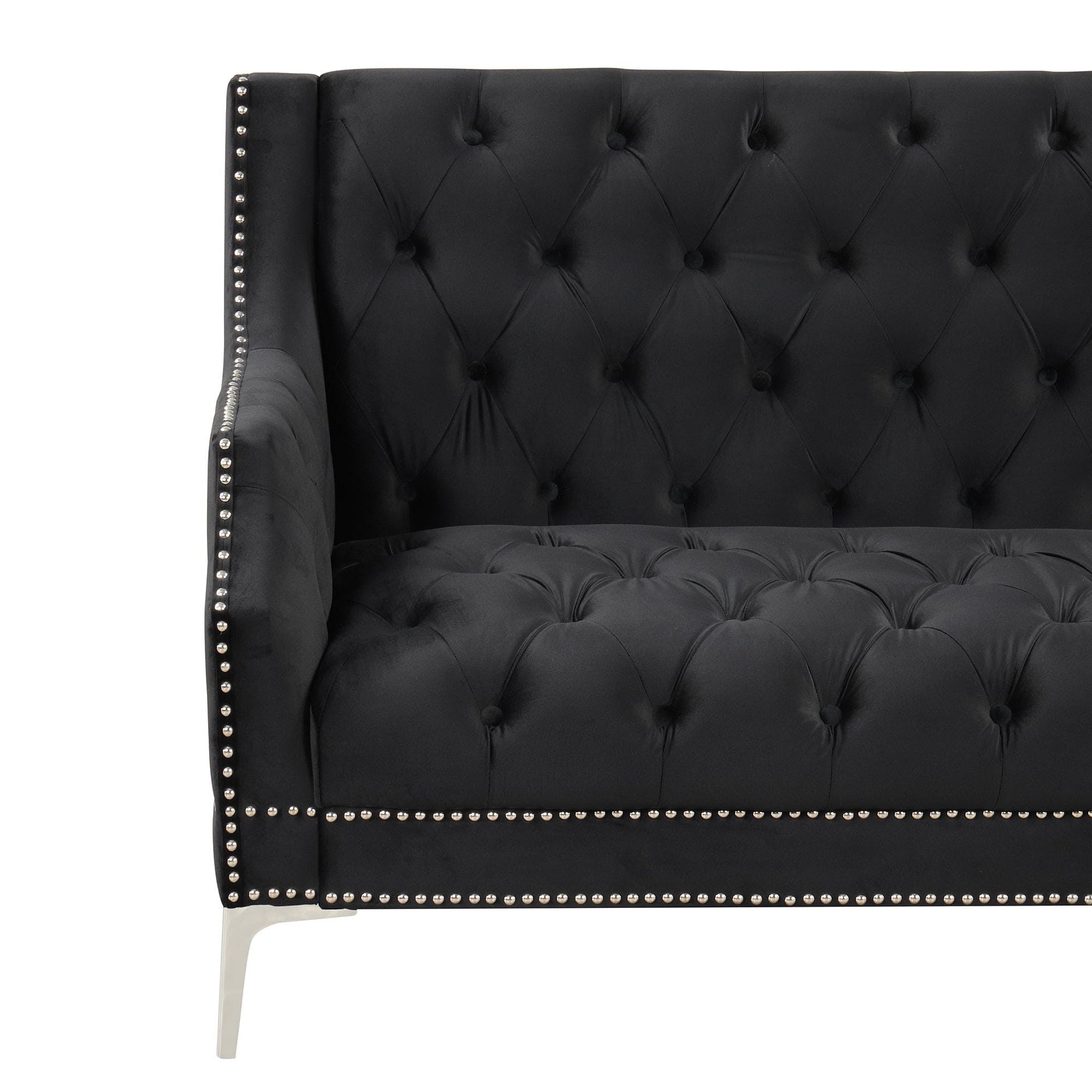 78" Modern Sofa Dutch Plush Upholstered Sofa with Metal Legs, Button Tufted Back Black