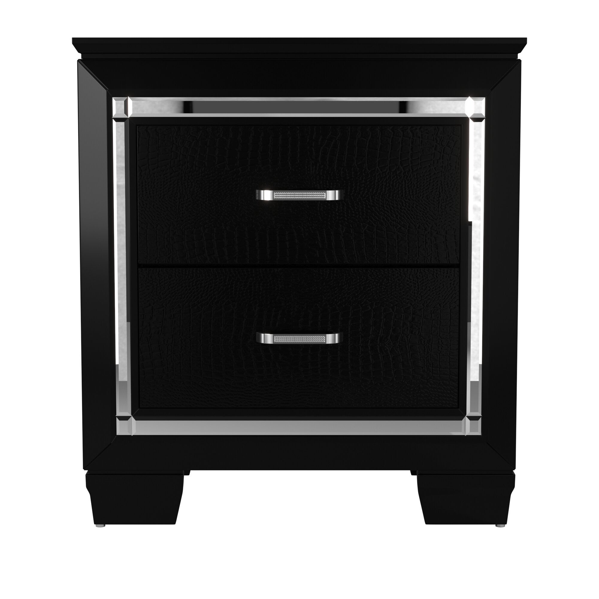 Glamourous Black Finish 1pc Nightstand 2x Dovetail Drawers Faux Alligator Embossed Fronts Bedroom Furniture