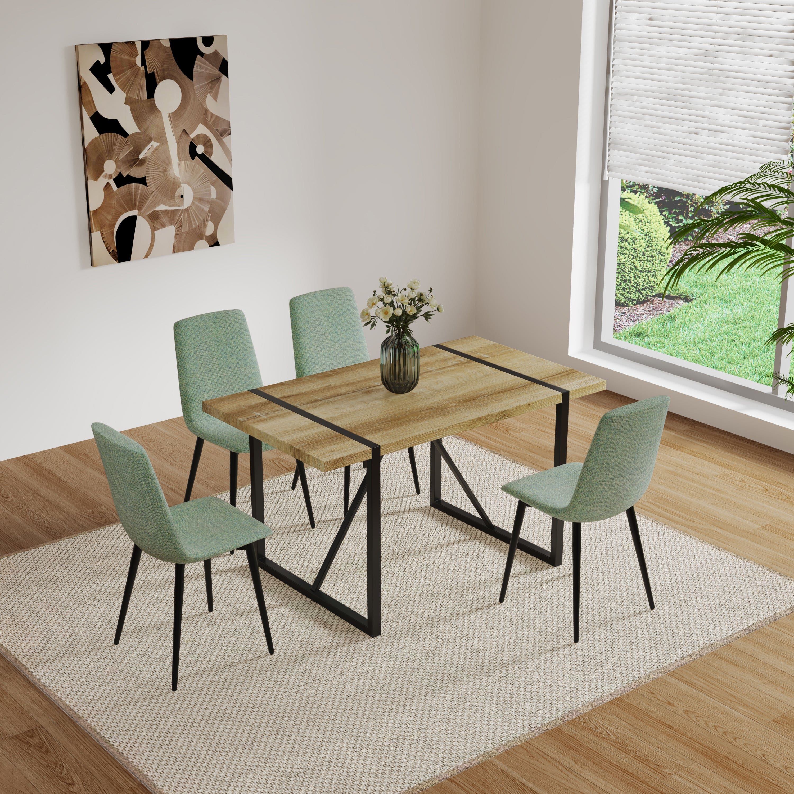 Dining Chairs Set of 4,Modern Kitchen Dining Room Chairs,Upholstered Dining Accent Chairs in linen Cushion Seat and Sturdy Black Metal Legs(Light Green)