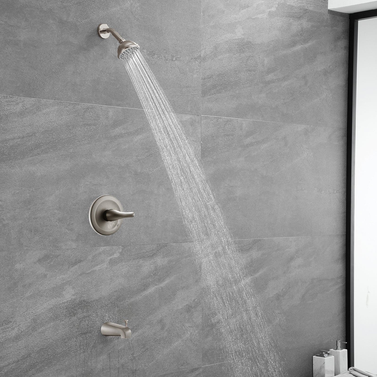 Brushed Nickel 6 Inch Shower Faucet wih Tub Spout Combo