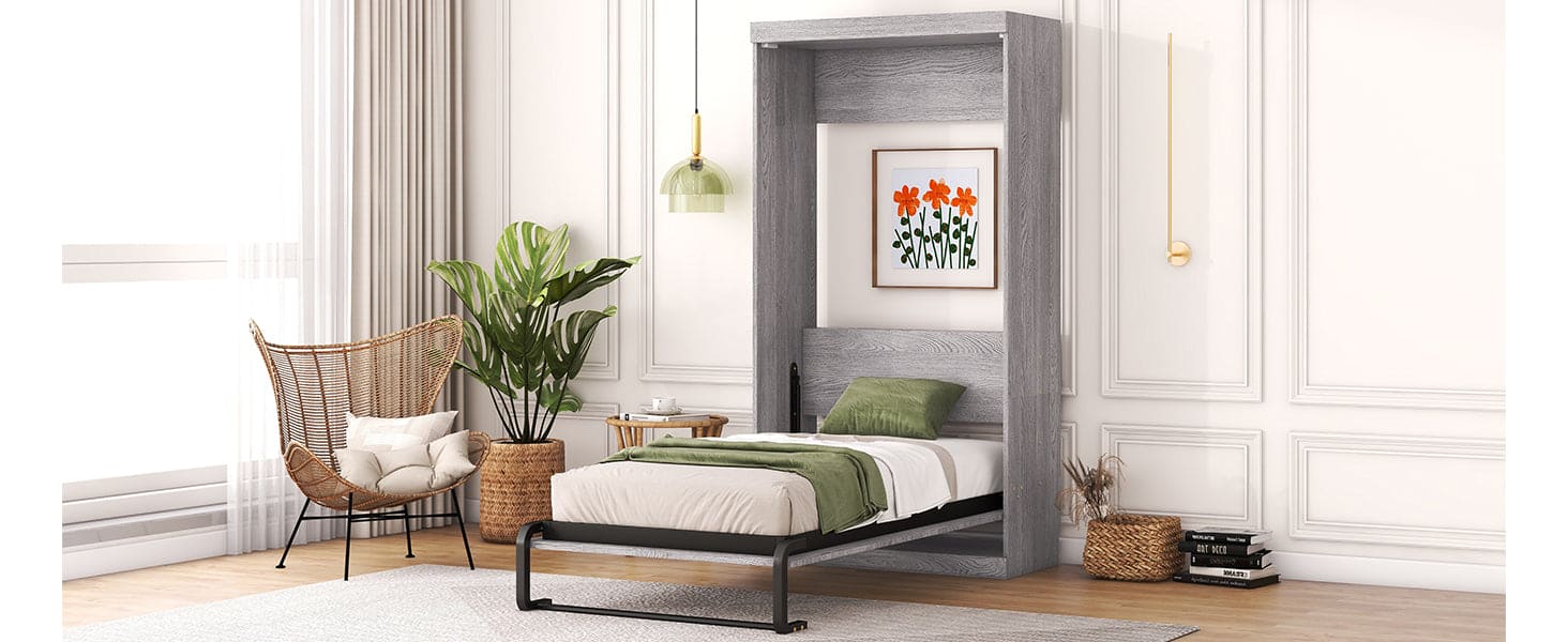 Twin Size Murphy Bed, can be Folded into a Cabinet, Gray