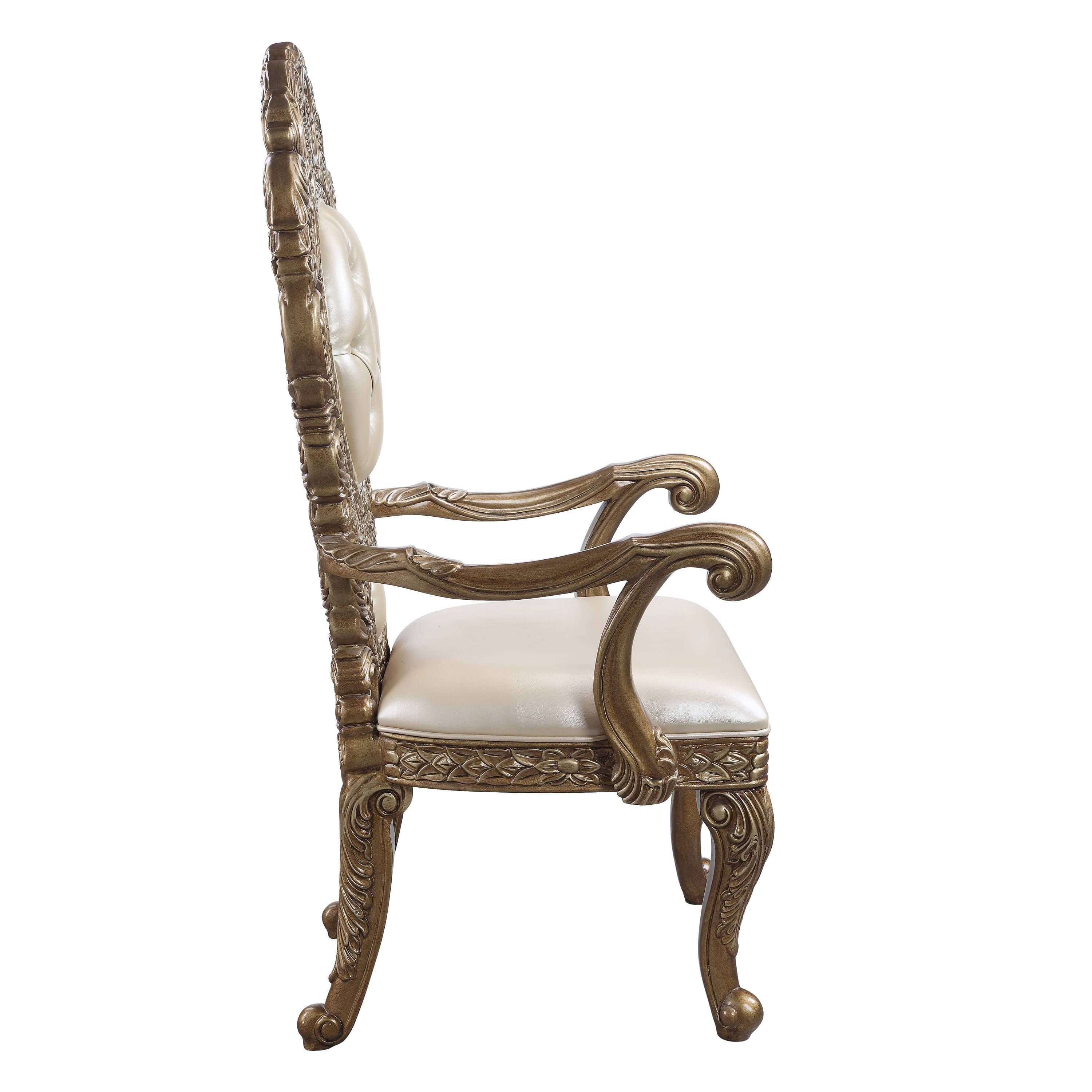 ACME Constantine Arm Chair (1Pc/1Ctn), PU, Brown & Gold Finish DN00479