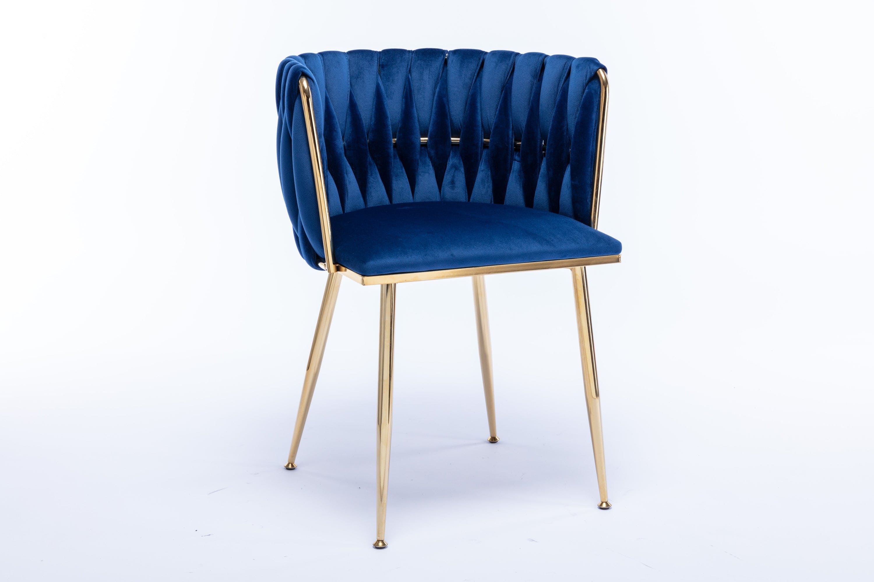 Modern Design Golden Metal Frame Velvet Fabric Dining Chair with Golden Legs,Set of 2,Navy