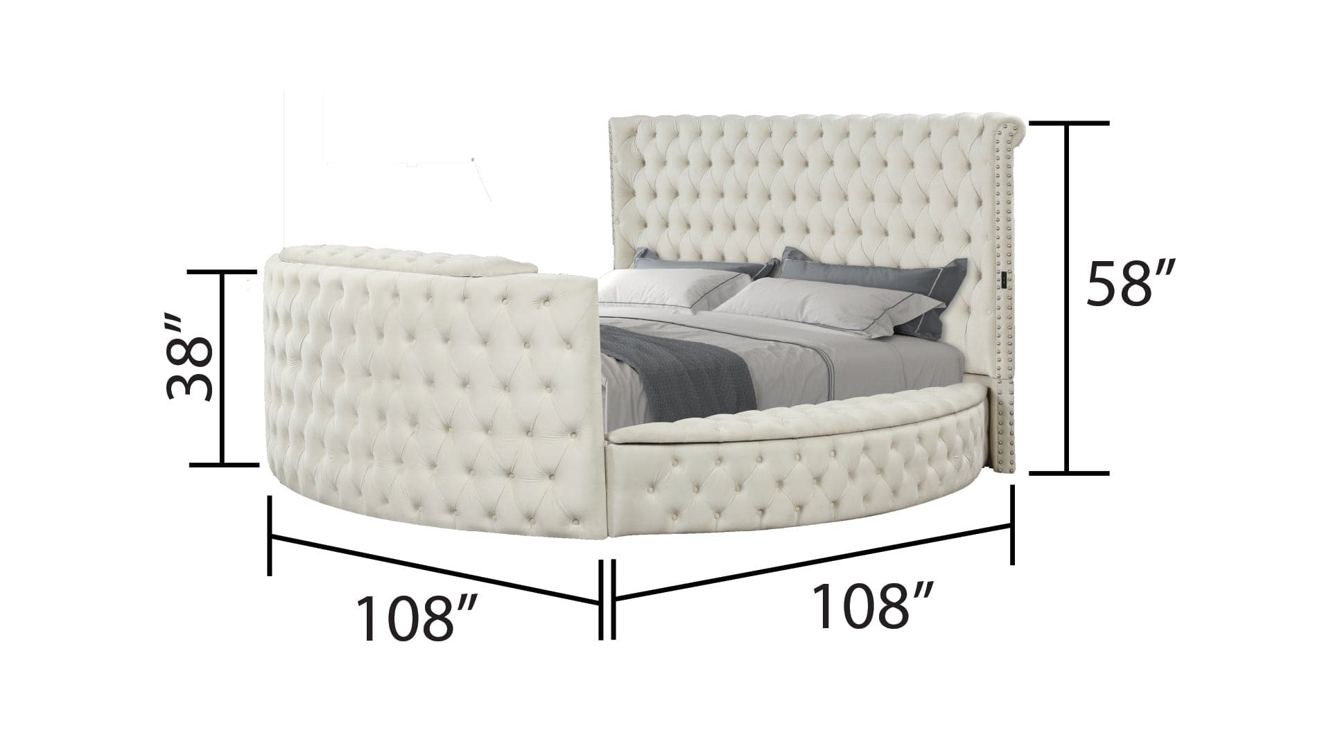 Maya Modern Style Crystal Tufted Queen Bed  Made with wood in Cream