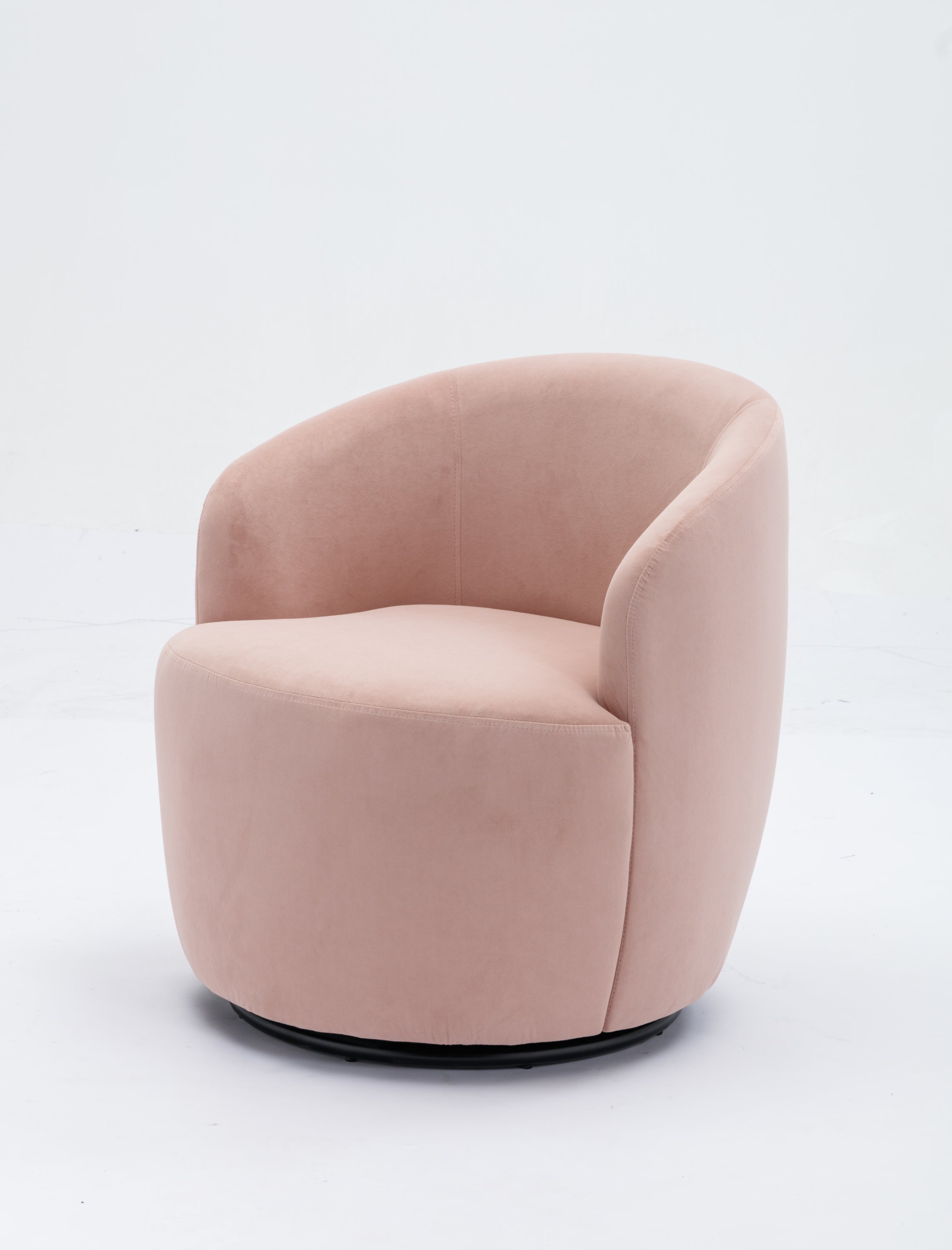 Velvet Fabric Swivel Accent Armchair Barrel Chair With Black Powder Coating Metal Ring,Pink