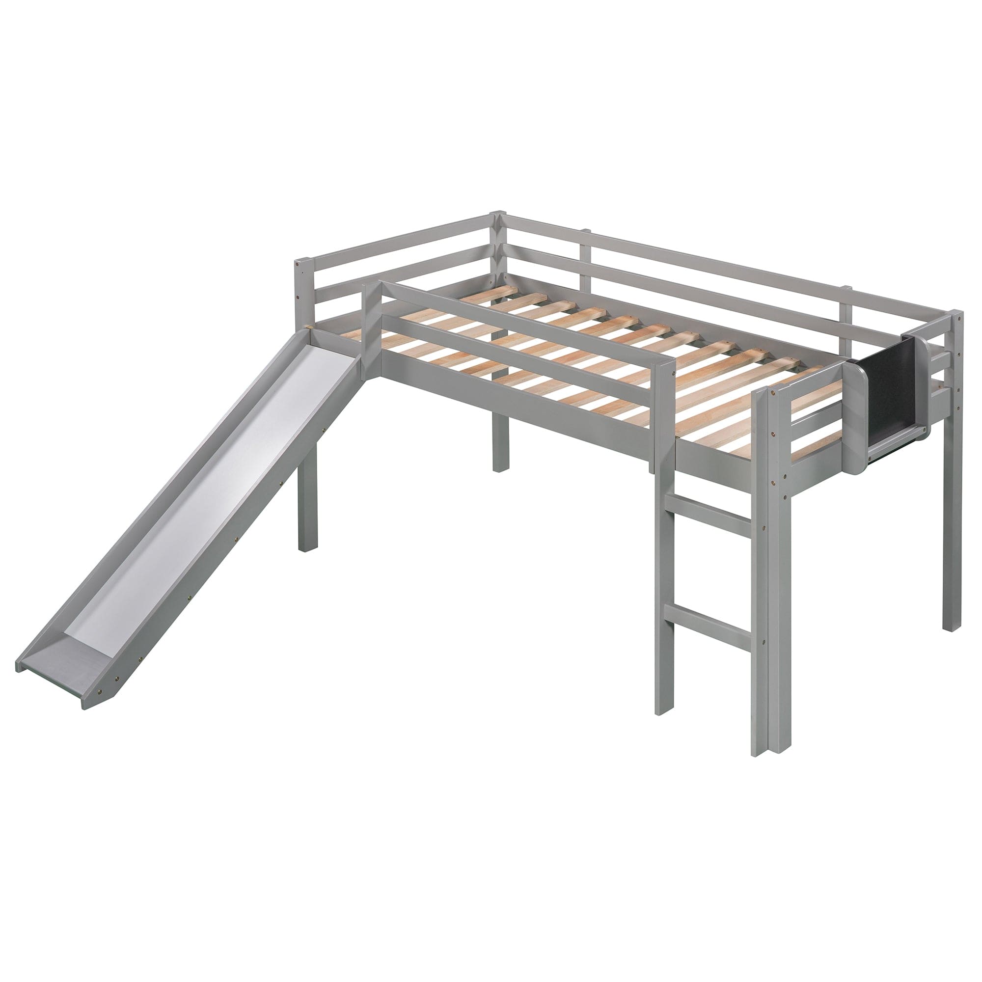 Twin size Loft Bed Wood Bed with Slide, Stair and Chalkboard,Gray(OLD SKU :WF282115AAE)