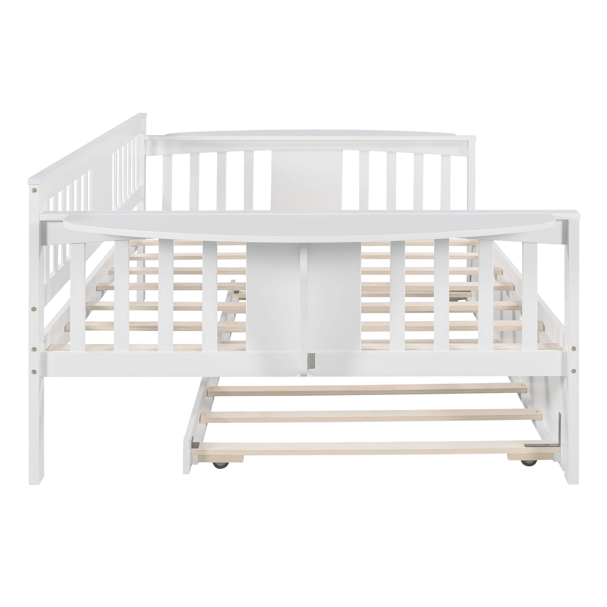 Full size Daybed with Twin size Trundle, Wood Slat Support, White