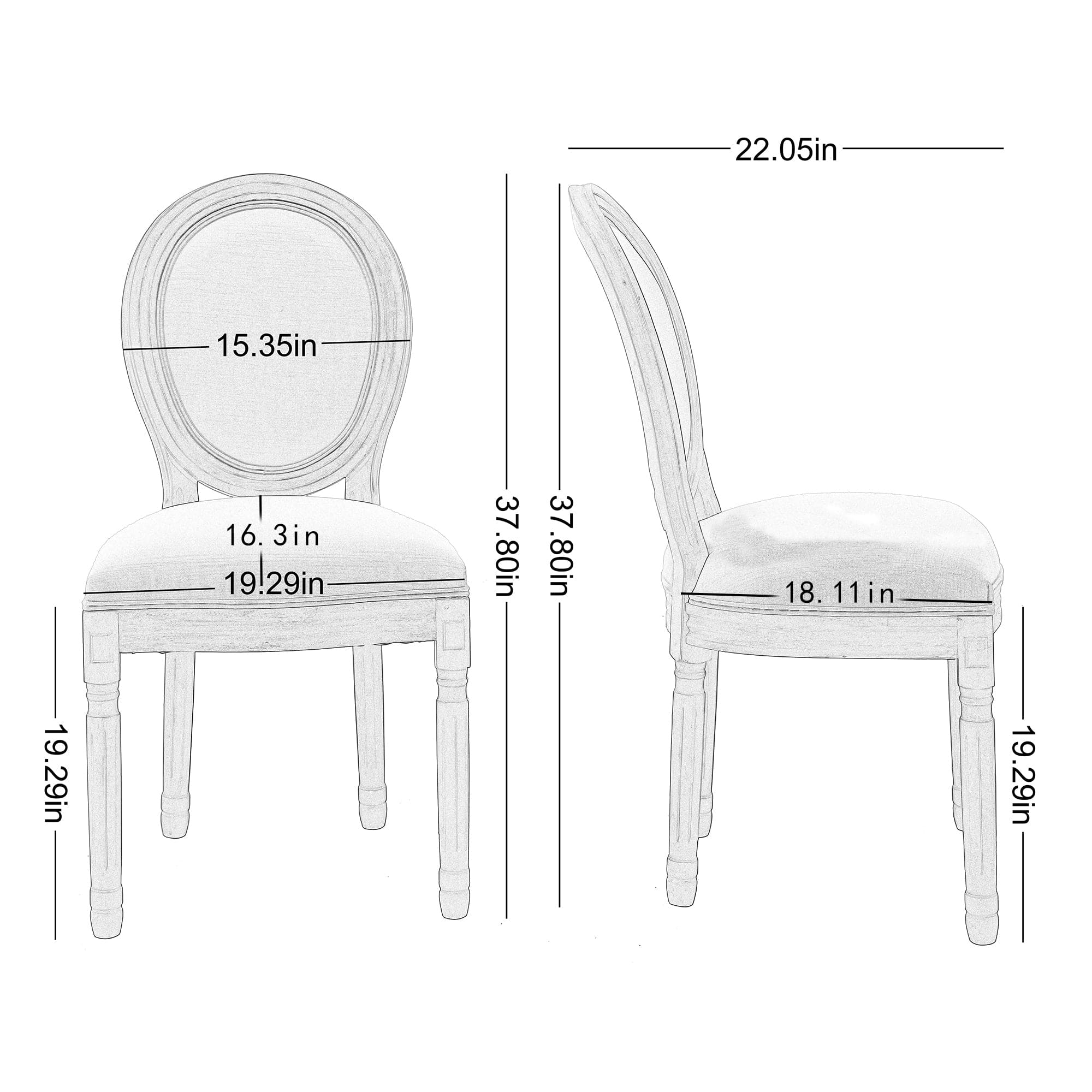 HengMing Upholstered Fabrice French Dining  Chair with rubber legs,Set of 2