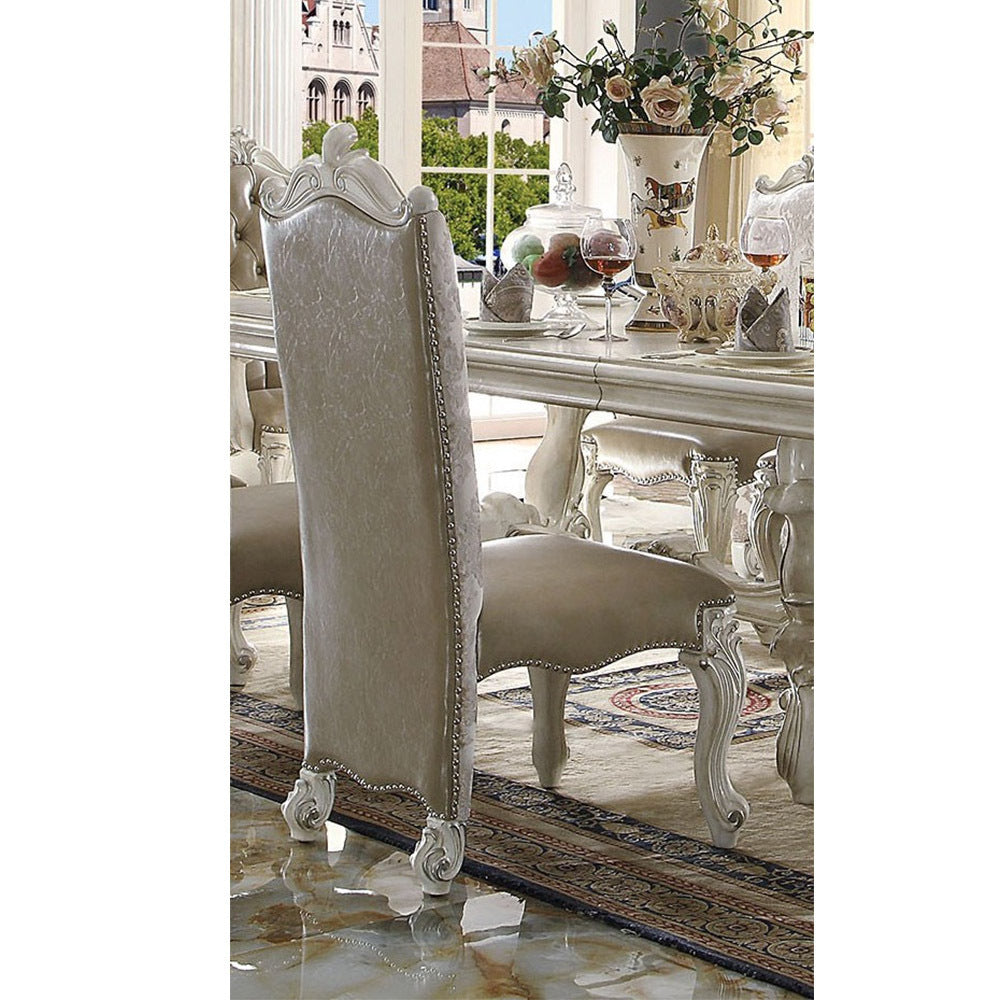 ACME Versailles Side Chair (Set-2) in PU/Fabric & Bone White 61132