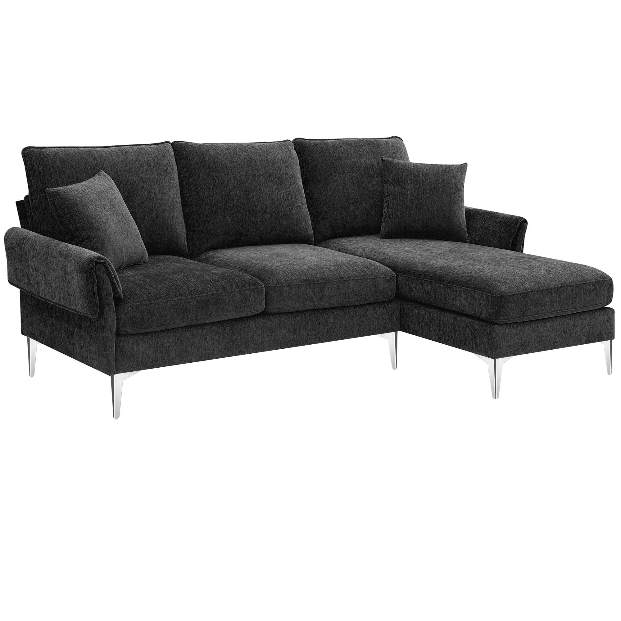 [VIDEO provided] [New]84 " Convertible Sectional Sofa, Modern Chenille L-Shaped Sofa Couch with Reversible Chaise Lounge, Fit for Living Room, Apartment(2 Pillows)