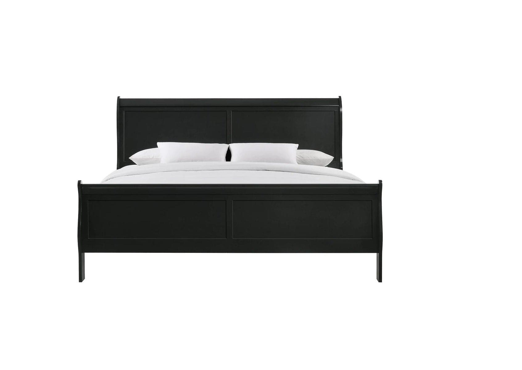 Louis Phillipe Black Finish Queen Size Panel Sleigh Bed Solid Wood Wooden Bedroom Furniture