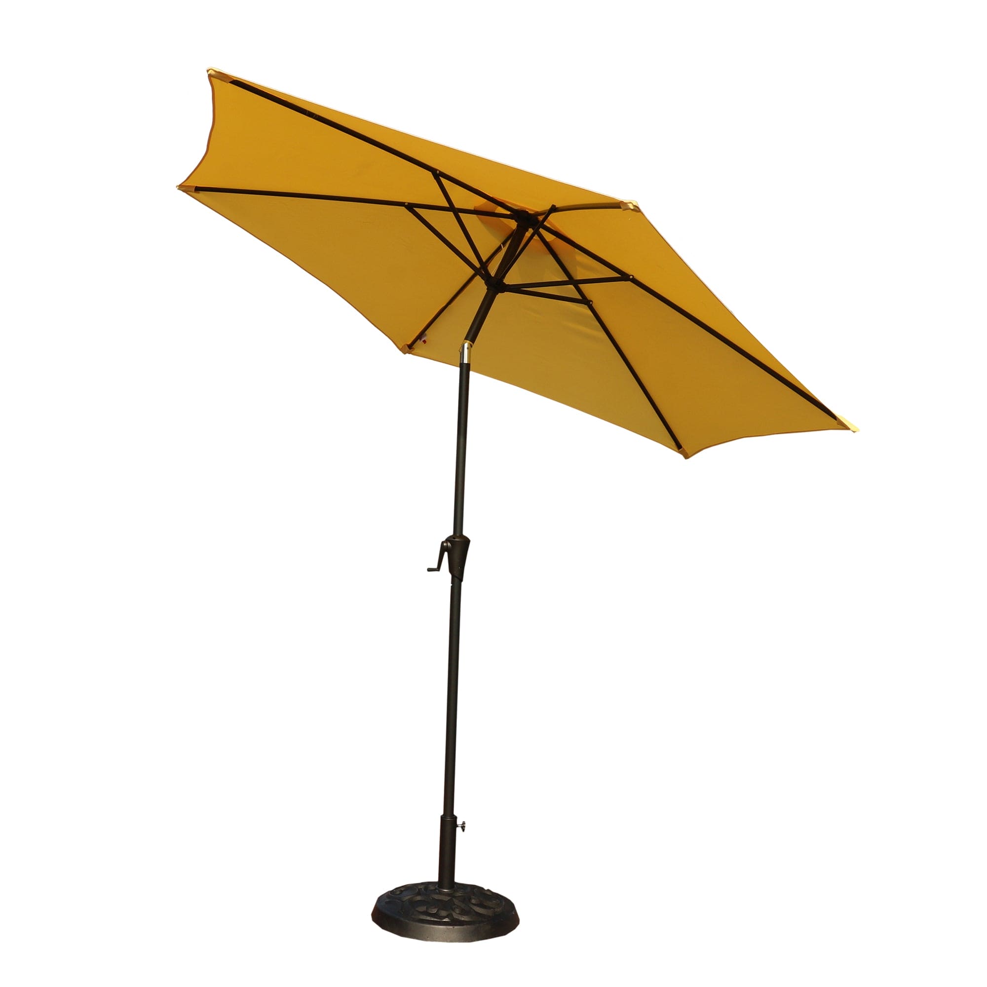 8.8 feet Outdoor Aluminum Patio Umbrella, Patio Umbrella, Market Umbrella with 33 pounds Round Resin Umbrella Base, Push Button Tilt and Crank lift, Yellow