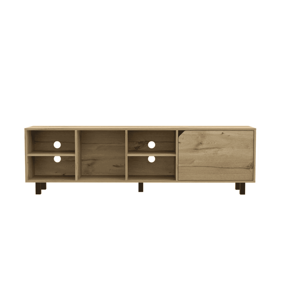 DEPOT E-SHOP Conquest Tv Stand for TV´s up 70", Four Open Shelves, Five Legs, Light Oak