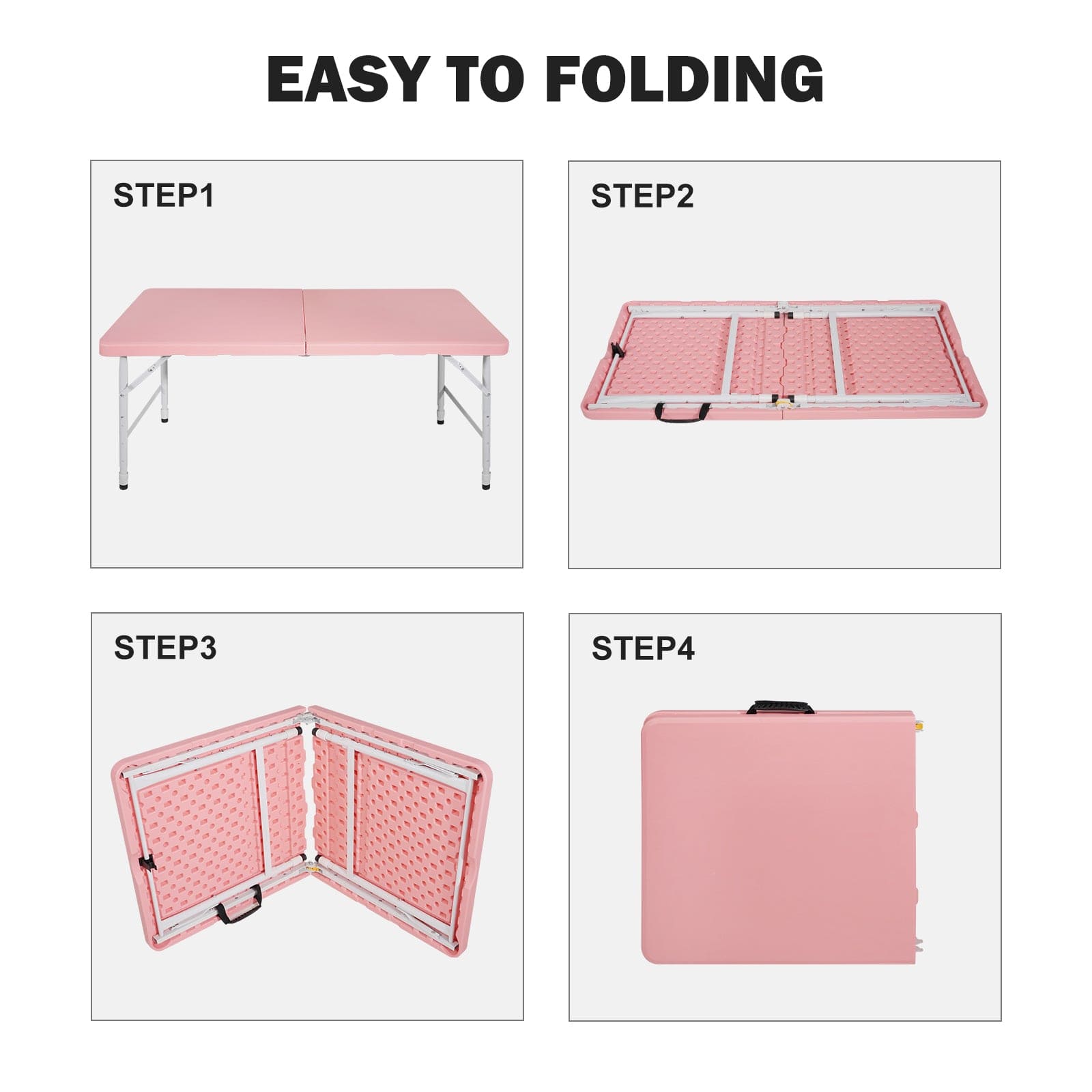 4ft Pink Portable Folding Table Indoor&Outdoor Maximum Weight 135KG Foldable Table for Camping