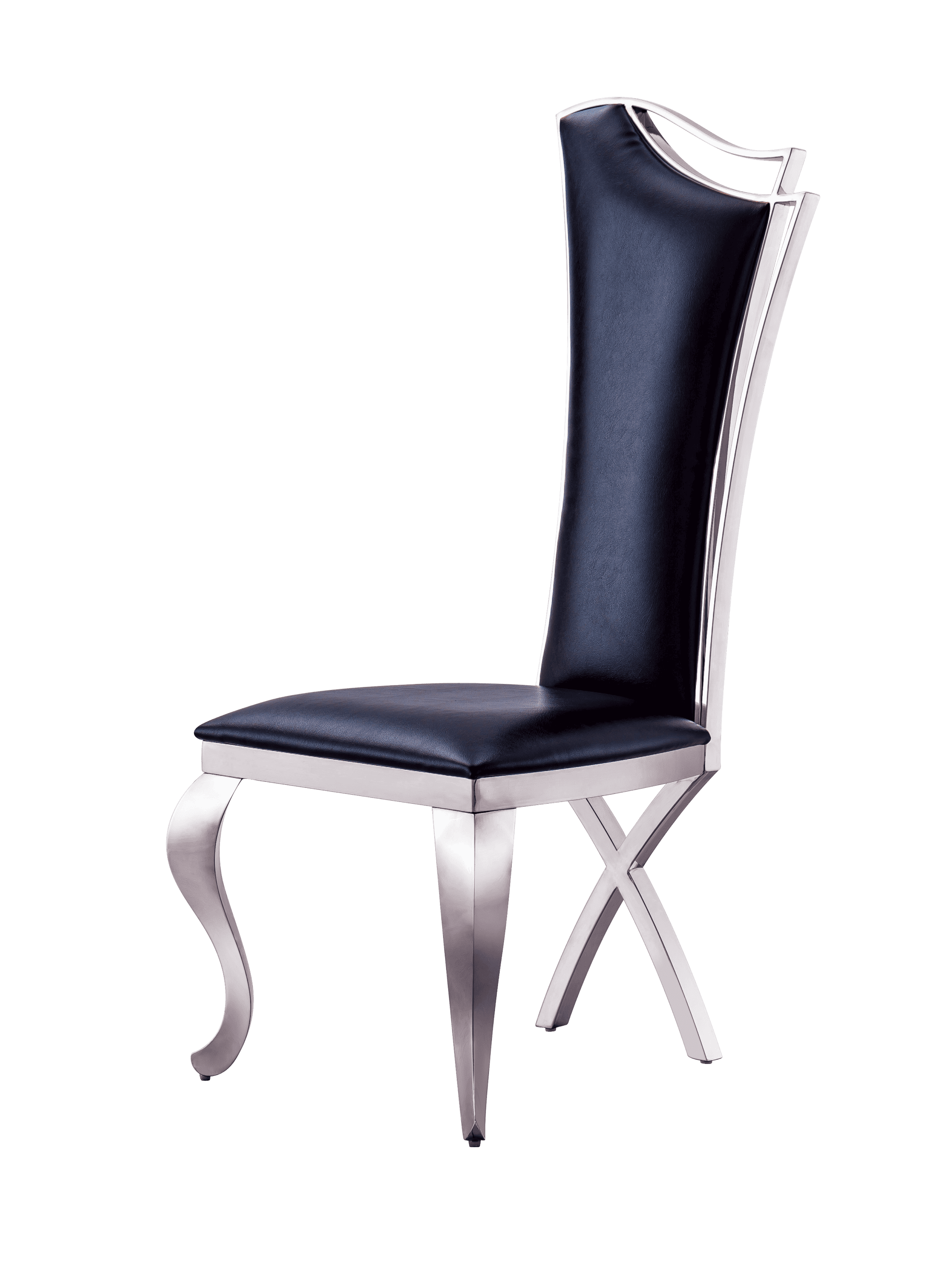 Leatherette Unique Design Backrest Dining Chair with Stainless Steel Legs Set of 2