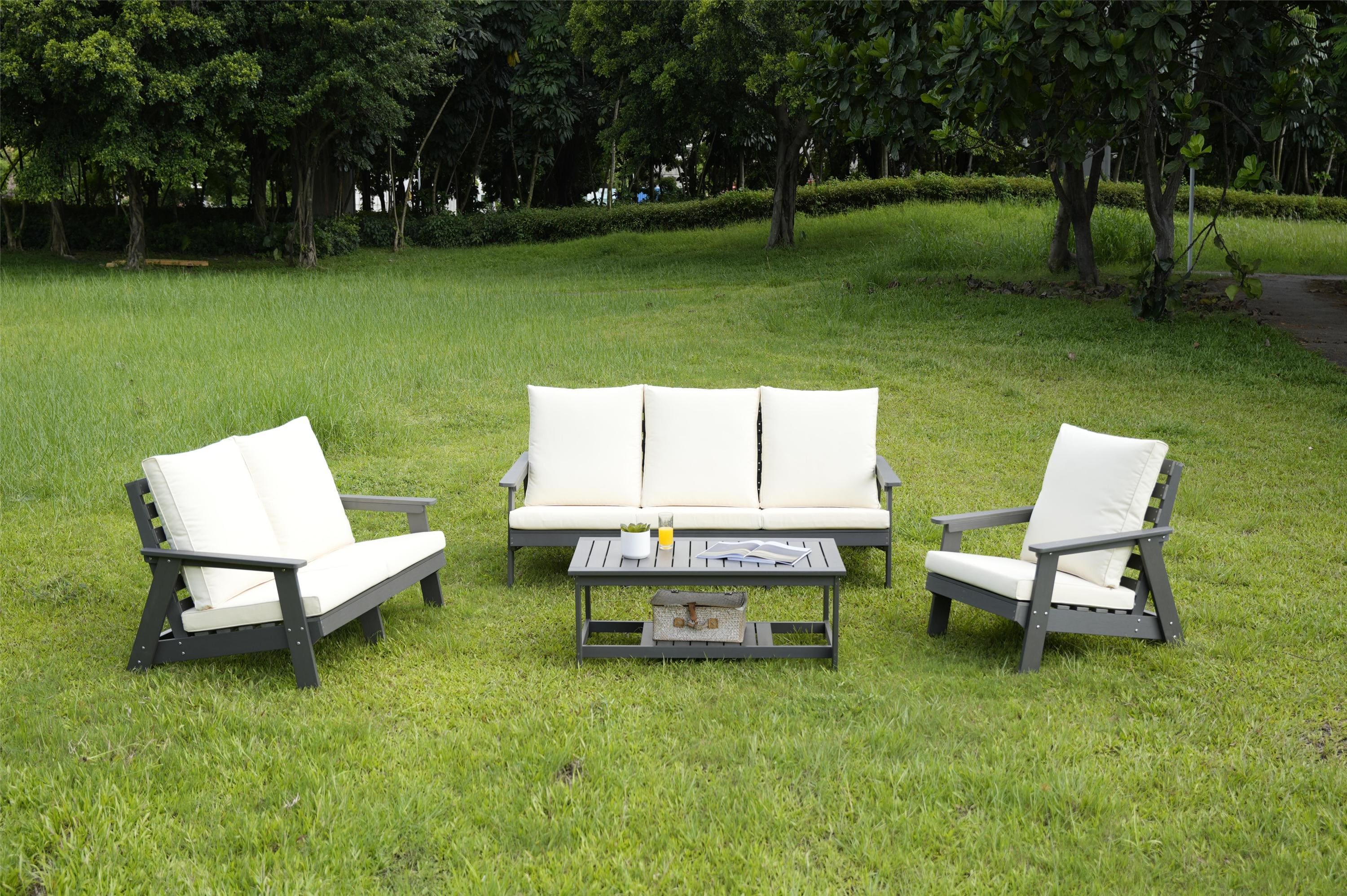 HIPS 3 Seater Sofa with Cushion,  Outdoor Garden Sofa, Sofa Set for Porch, Poolside, Terrace, and Yard Grey/Beige