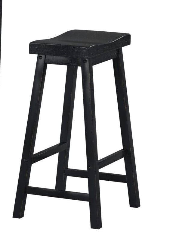 Black Finish 29-inch Bar Height Stools Set of 2pc Saddle Seat Solid Wood Casual Dining Home Furniture