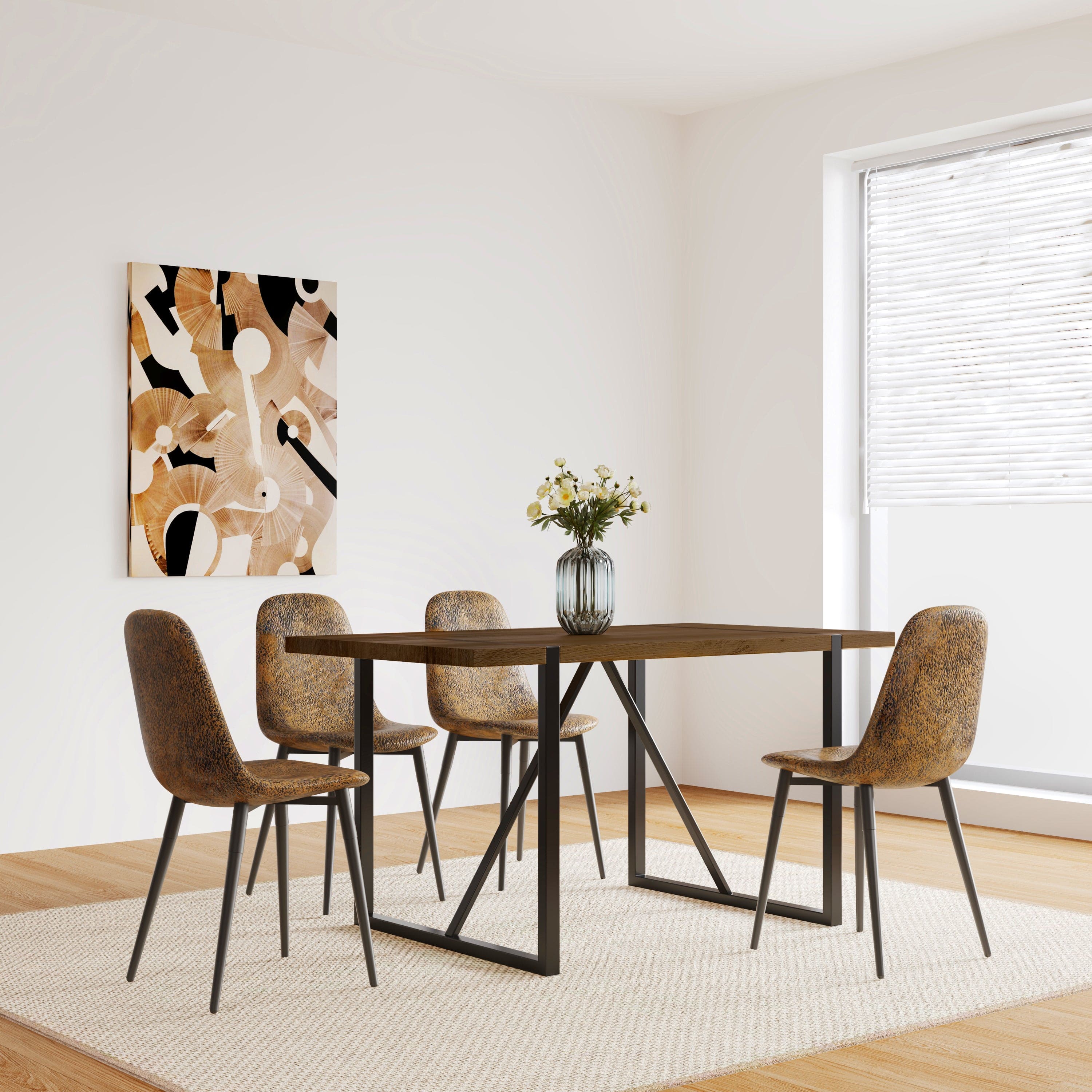 MDF Walnut Colour Dining Table and Modern Dining Chairs Set of 4