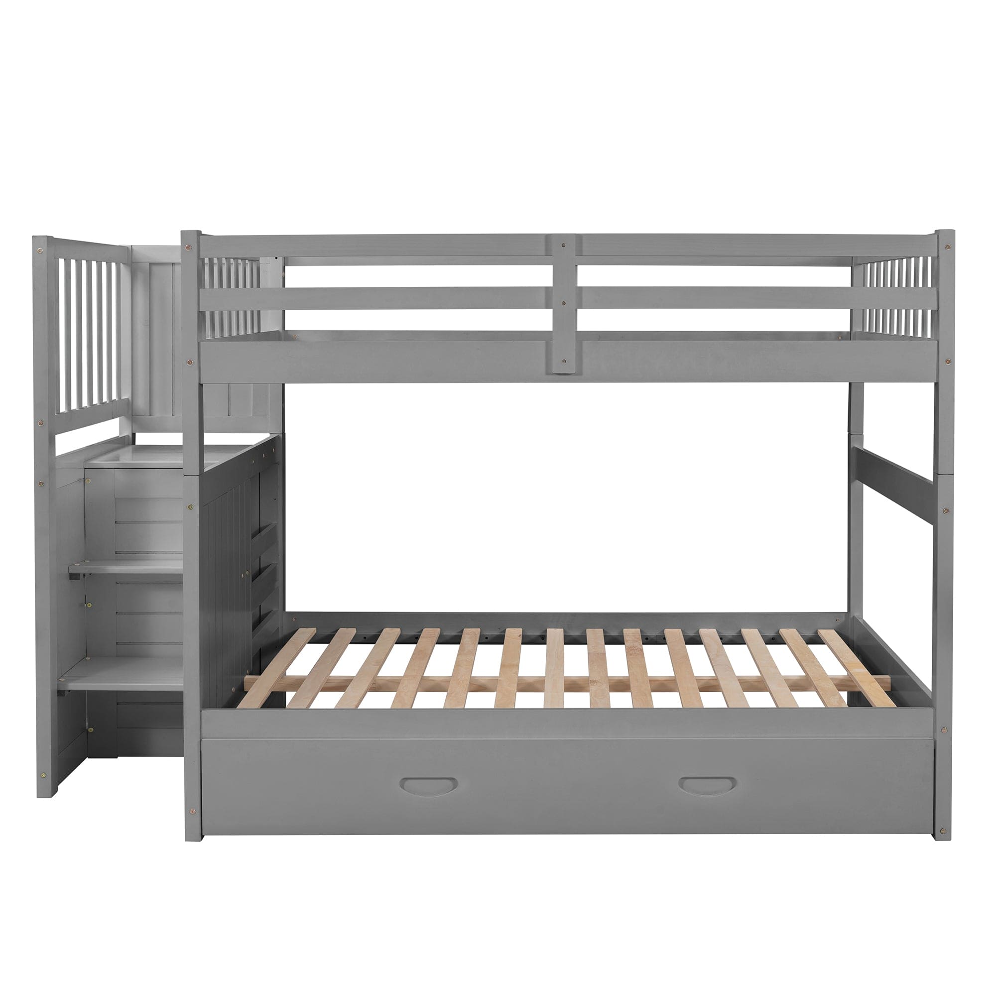 Full over Full Bunk Bed with Twin Size Trundle, Gray (old sku: LT000026AAE )