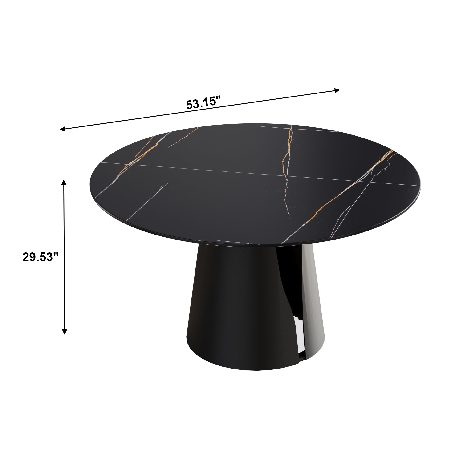 53.15"Modern artificial stone round black carbon steel base dining table-can accommodate 6 people