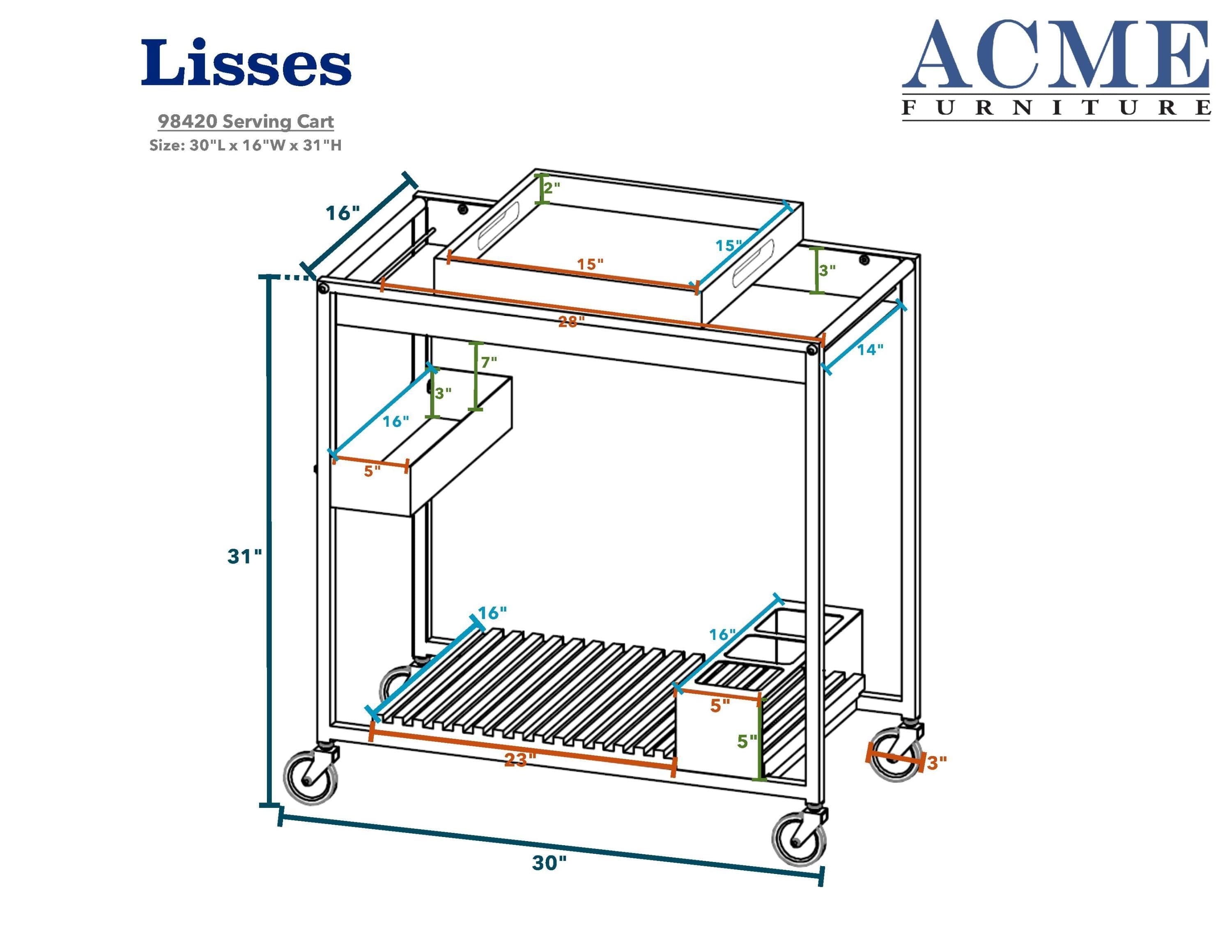 ACME Lisses Serving Cart in Chrome 98420