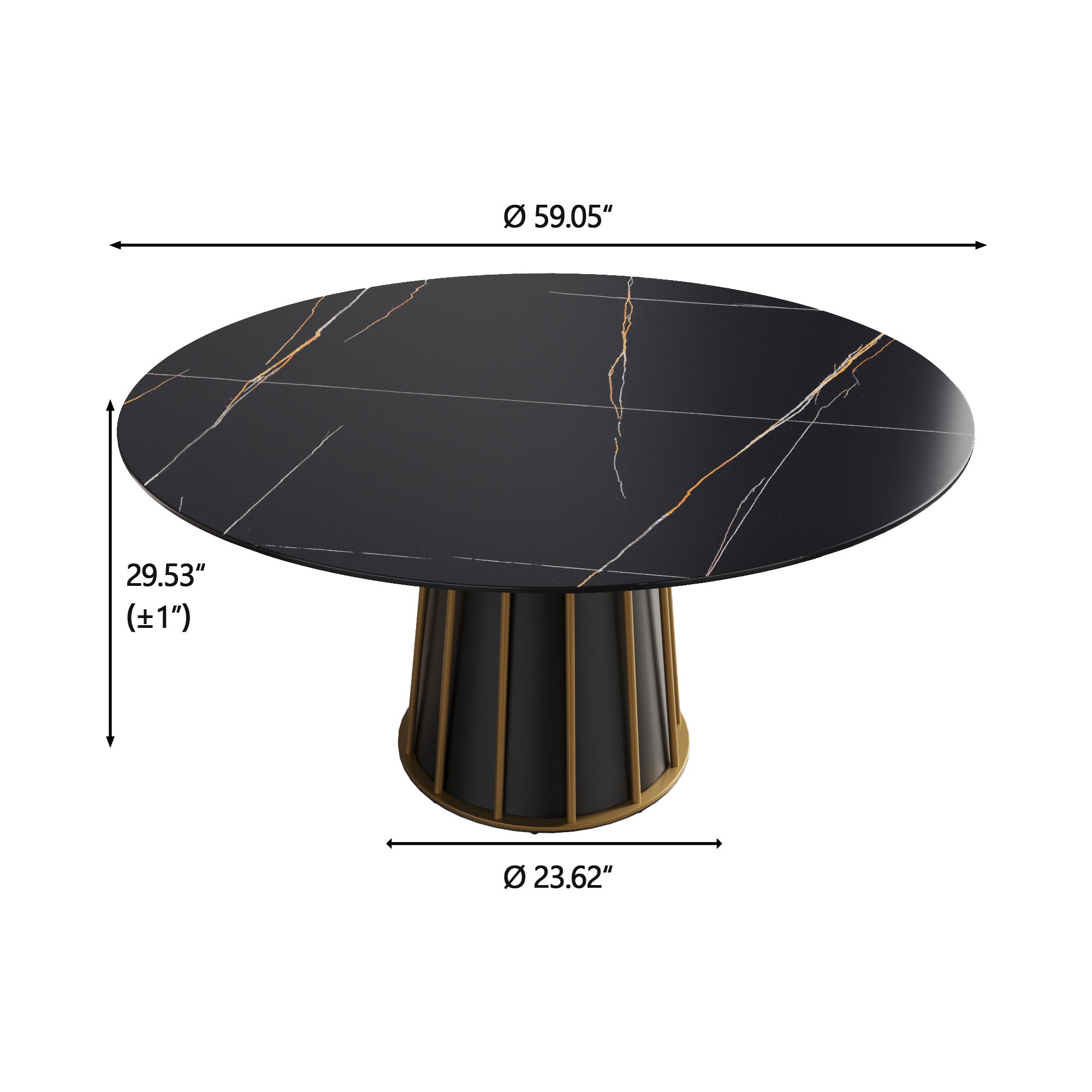 59.05"modern artificial stone round black metal iron base dining table-can accommodate 8 people.(Not including chairs)