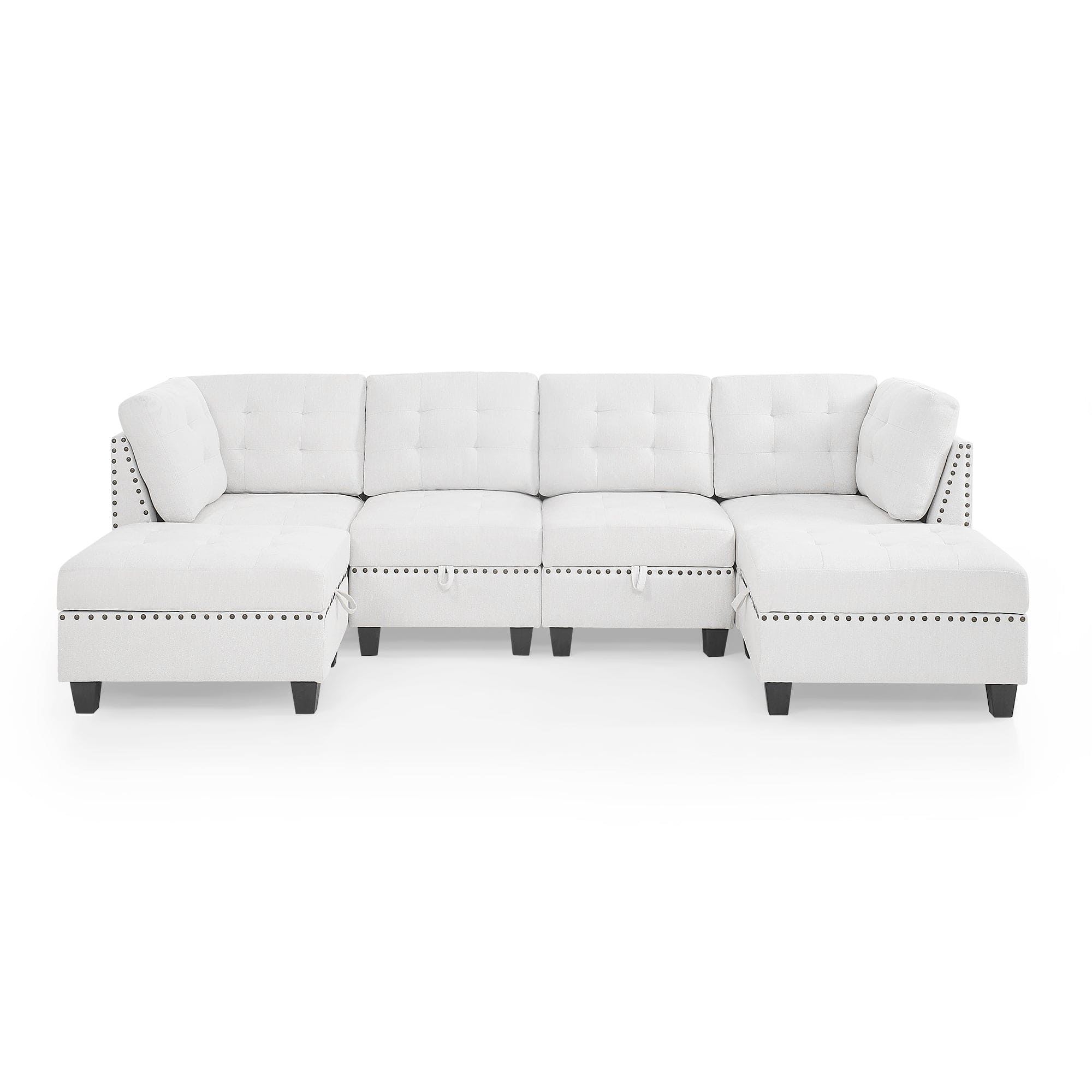 U shape Modular Sectional Sofa,DIY Combination,includes Two Single Chair ,Two Corner and Two Ottoman,Ivory Chenille