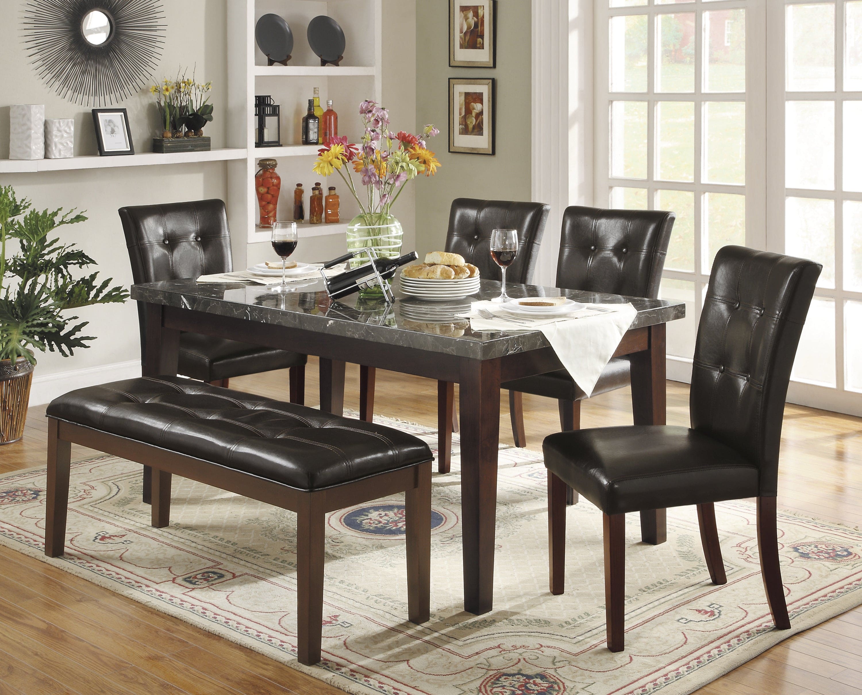 Transitional Dining Table 1pc Espresso Finish Wood Legs Black Marble Top Dining Room Furniture