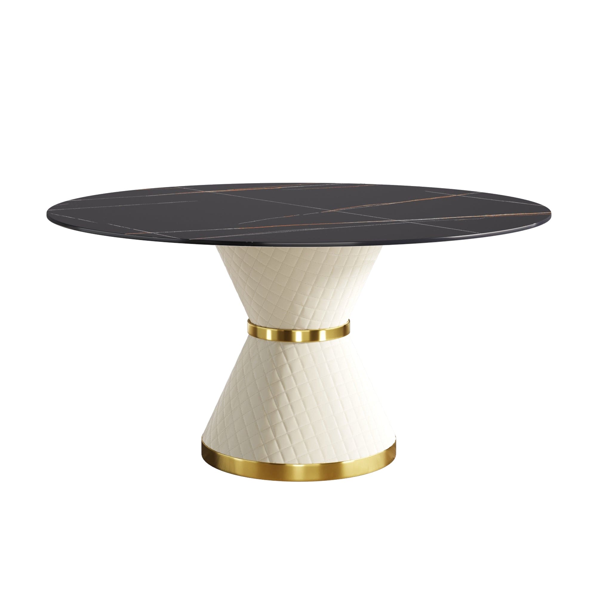 59.05"Modern artificial stone round white carbon steel base dining table-can accommodate 6 people