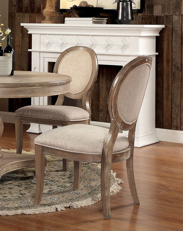 Transitional Rustic Oak and Beige Side Chairs Set of 2 Chairs Dining Room Furniture Padded fabric seat Elegant Kitchen Dining Room