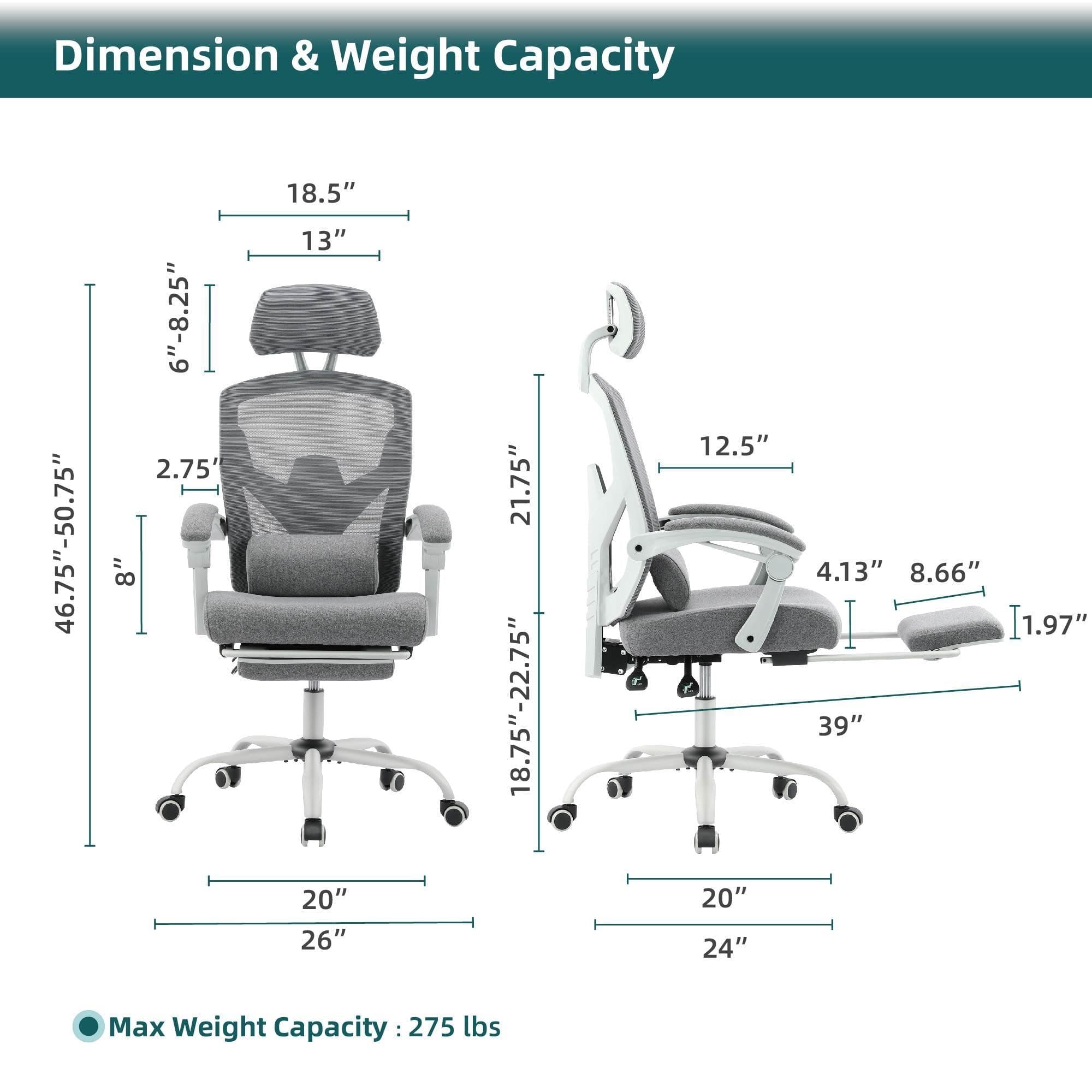 SWEETCRISPY Mesh High Back Ergonomic Office Chair Lumbar Support Pillow Computer Desk Chair