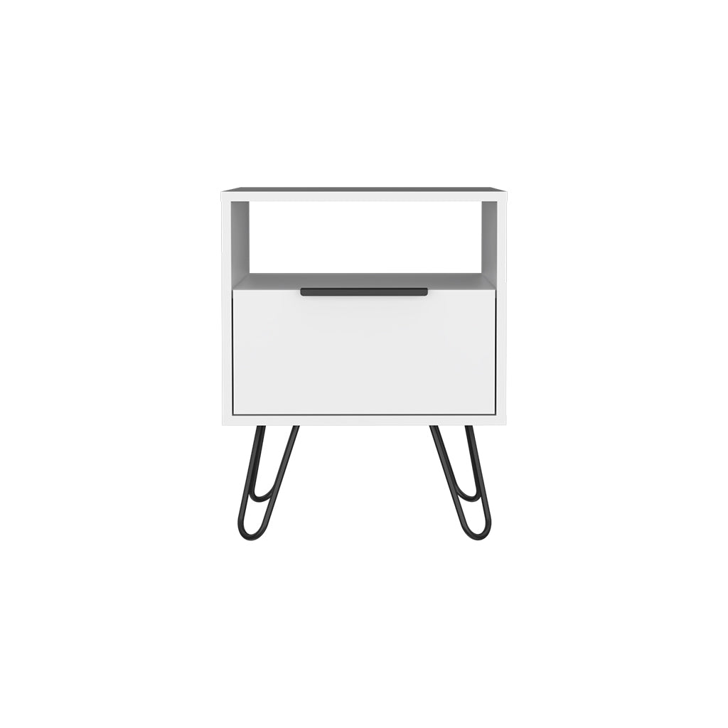 Nightstand Skyoner, Single Drawer, Hairpin Legs, White Finish