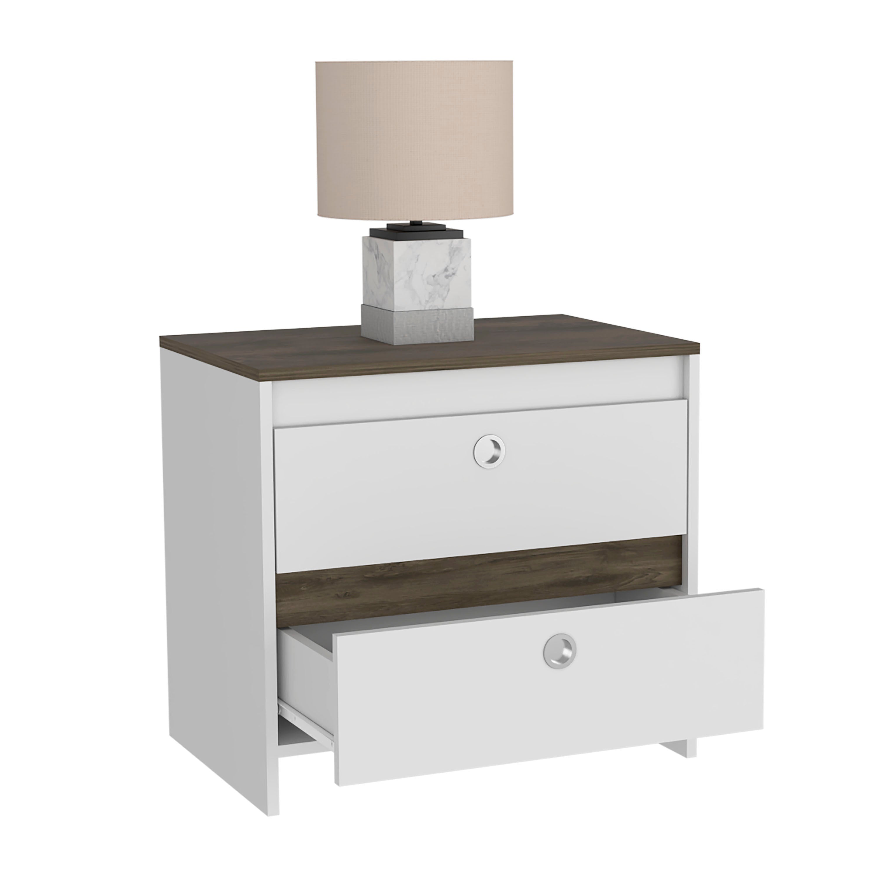 Nightstand Dreams, Two Drawers, White / Dark Brown Finish