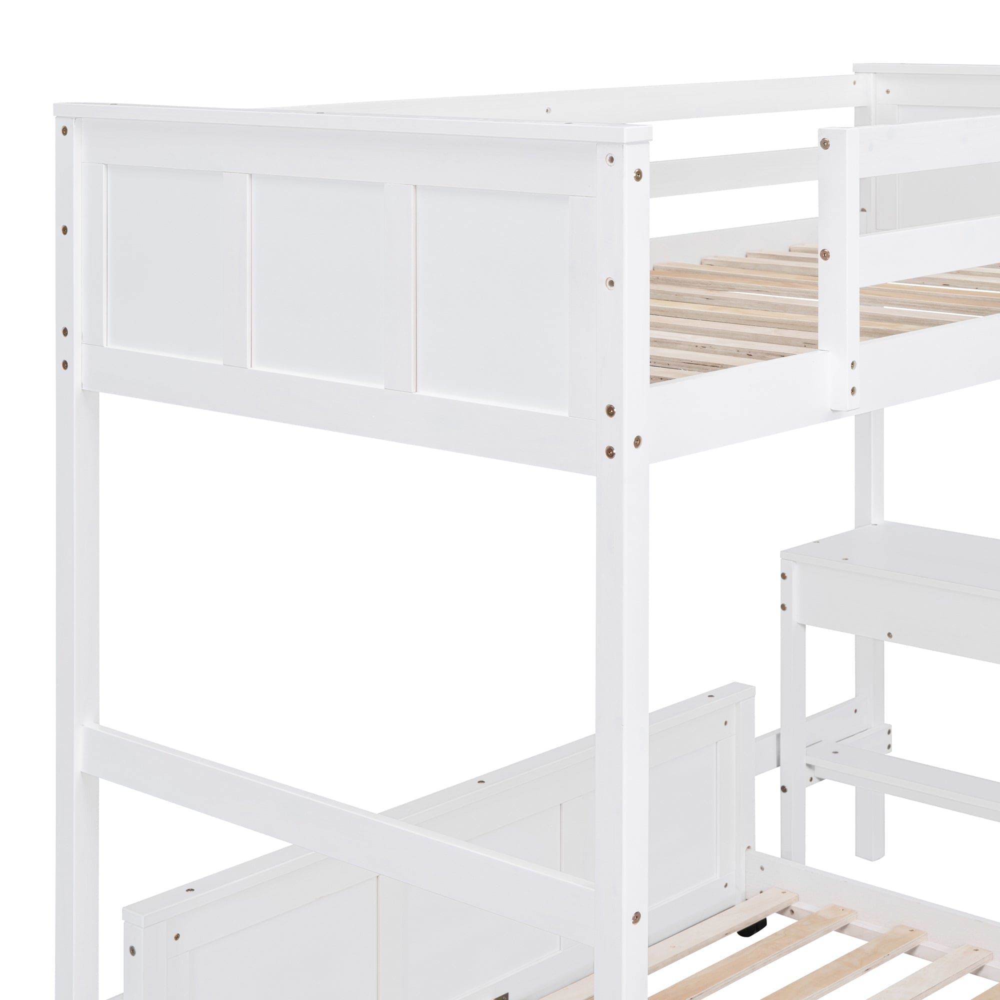 Twin Over Full Bunk Bed with Desk, White