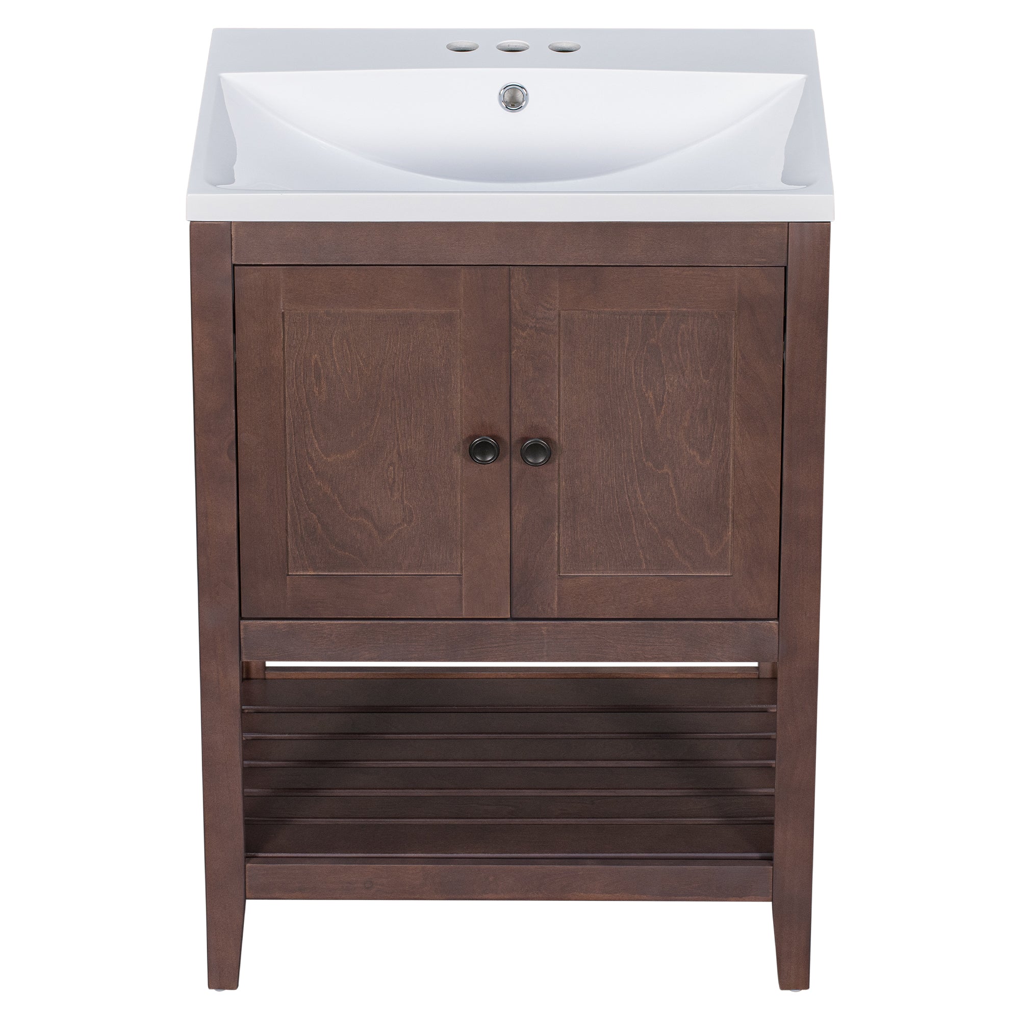 [VIDEO] 24" Brown Modern Sleek Bathroom Vanity Elegant Ceramic Sink with Solid Wood Frame Open Style Shelf (OLD SKU: JL000004AAD)