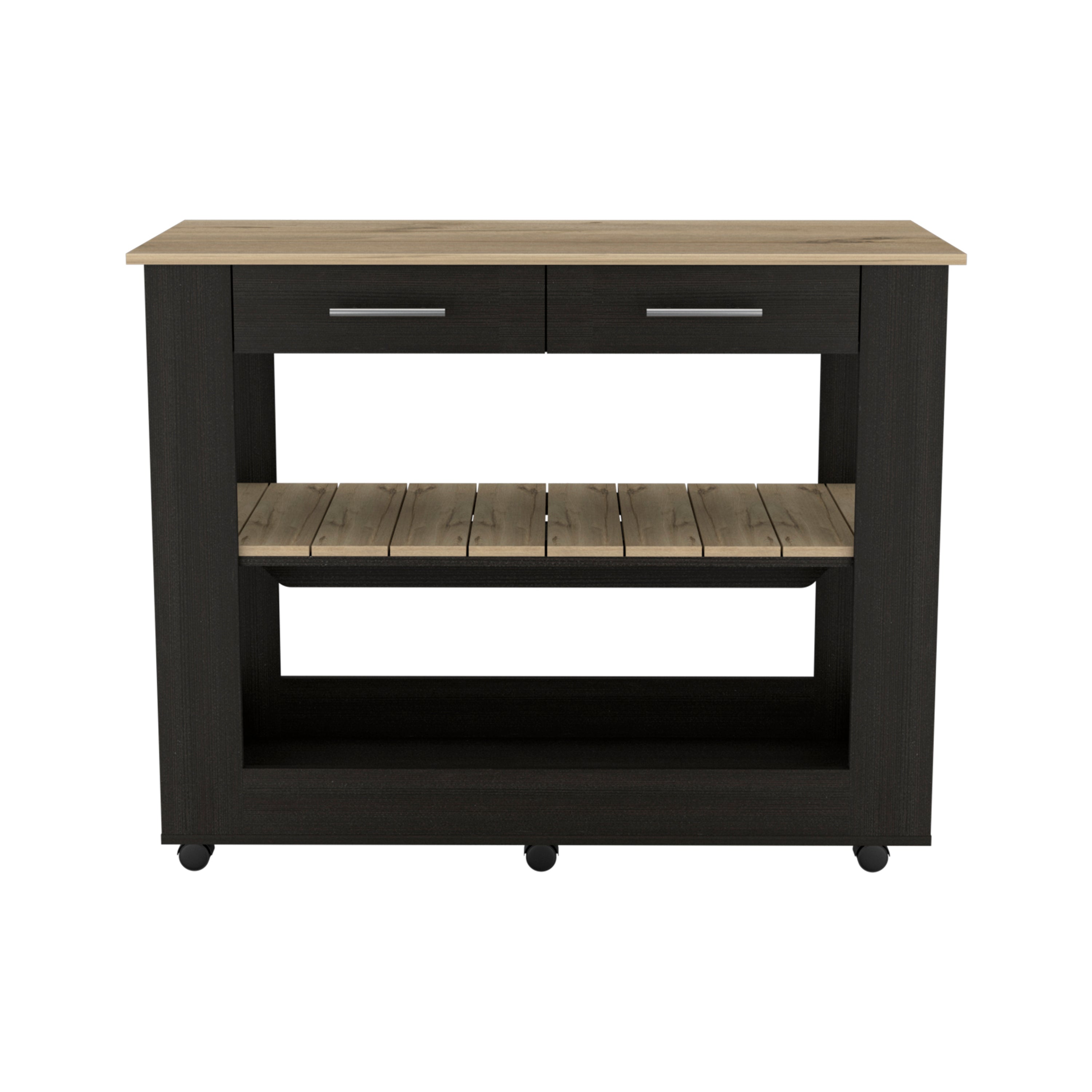 Rockaway 2-Drawer 2-Shelf Kitchen Island Black Wengue and Light Oak