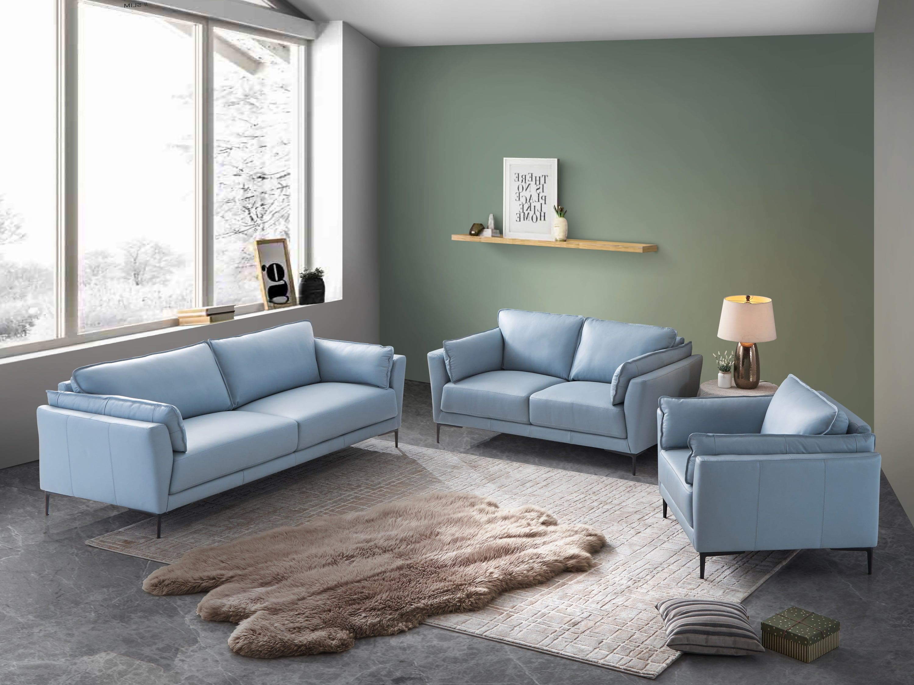 ACME Mesut Loveseat, Light Blue Top Grain Leather & Black Finish LV02388