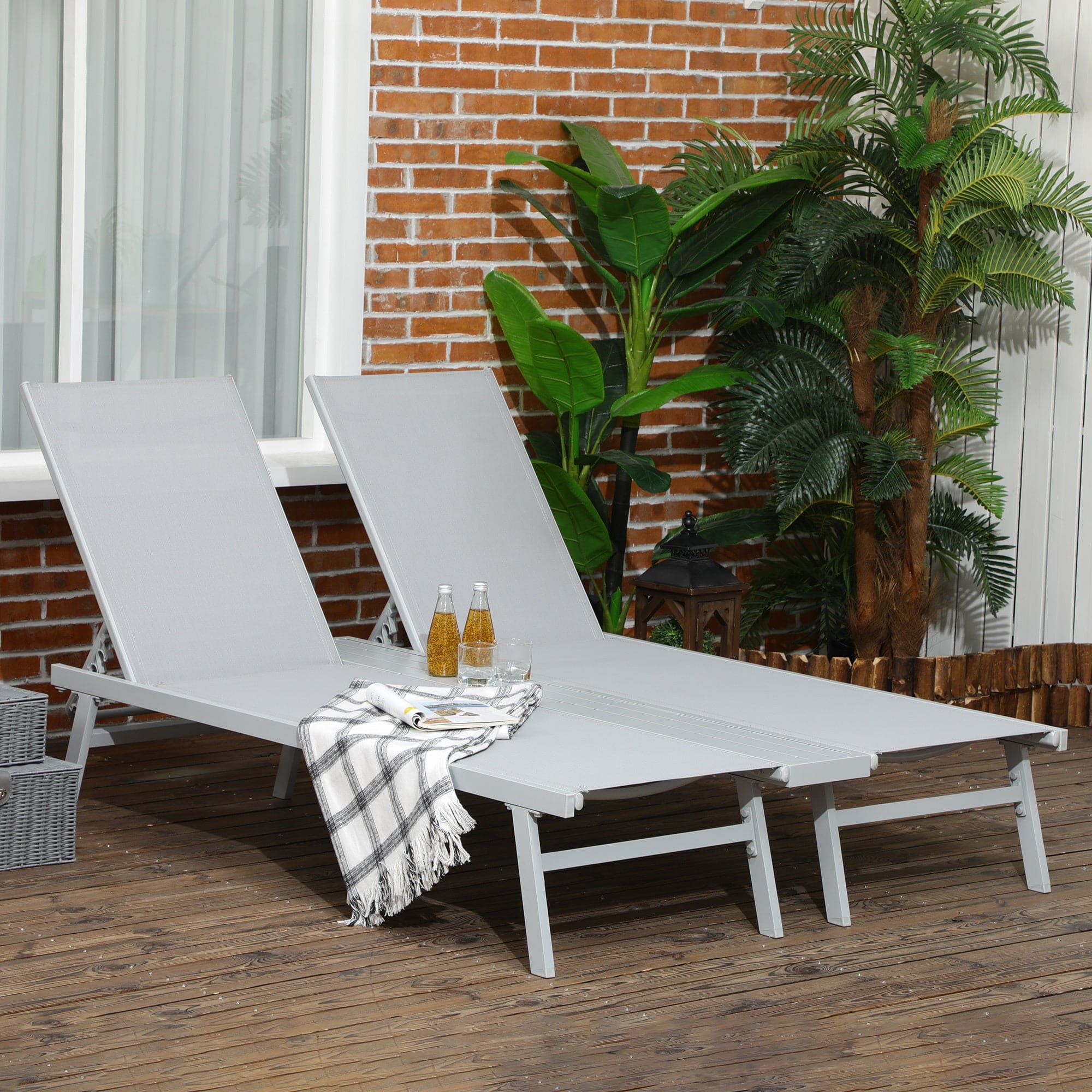 Chaise Lounge Pool Chairs Set of 2 Light Gray