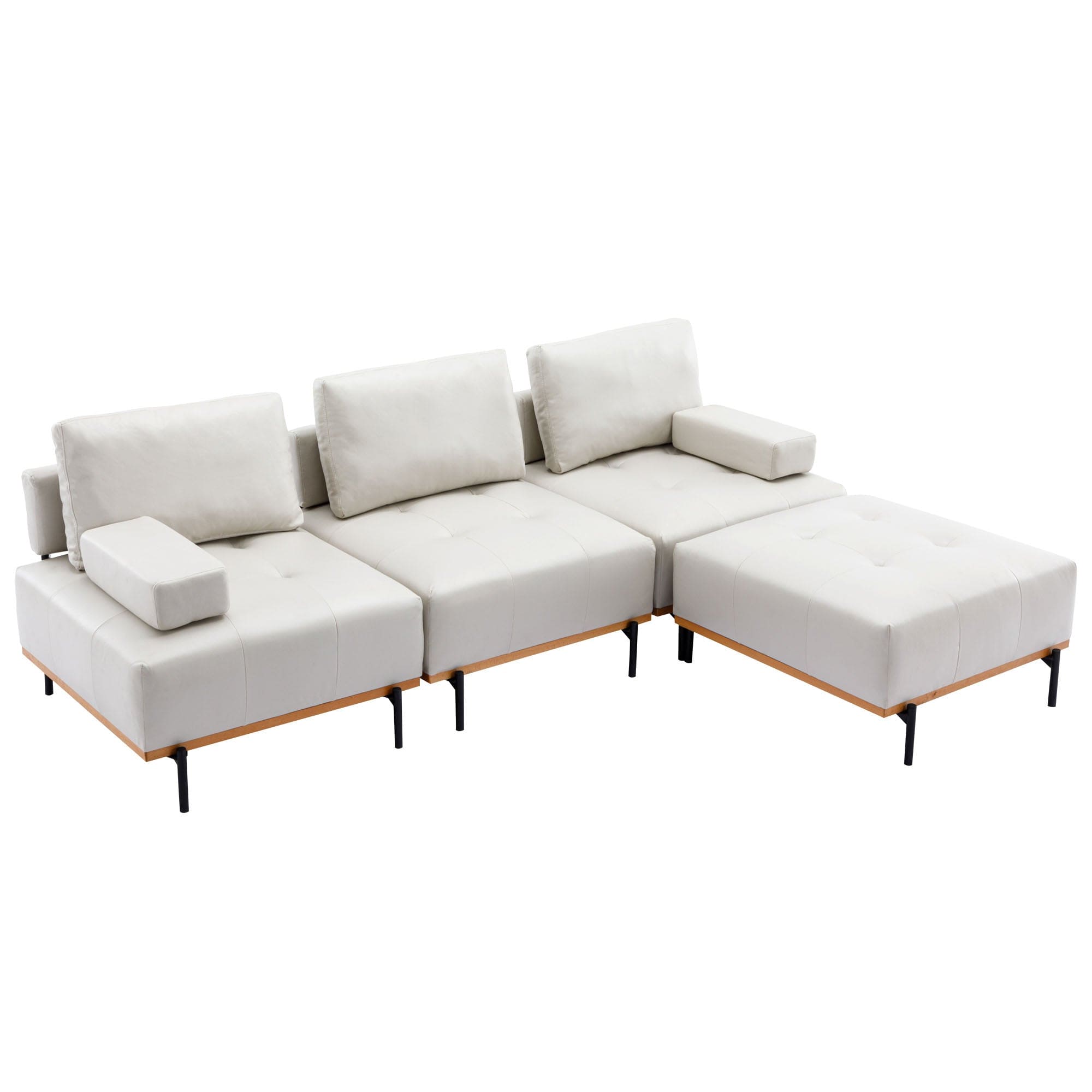 100.7'' L-Shape Sectional Sofa 3-Seater Couches with a Removable Ottoman, Comfortable Fabric for Living Room, Apartment, Beige